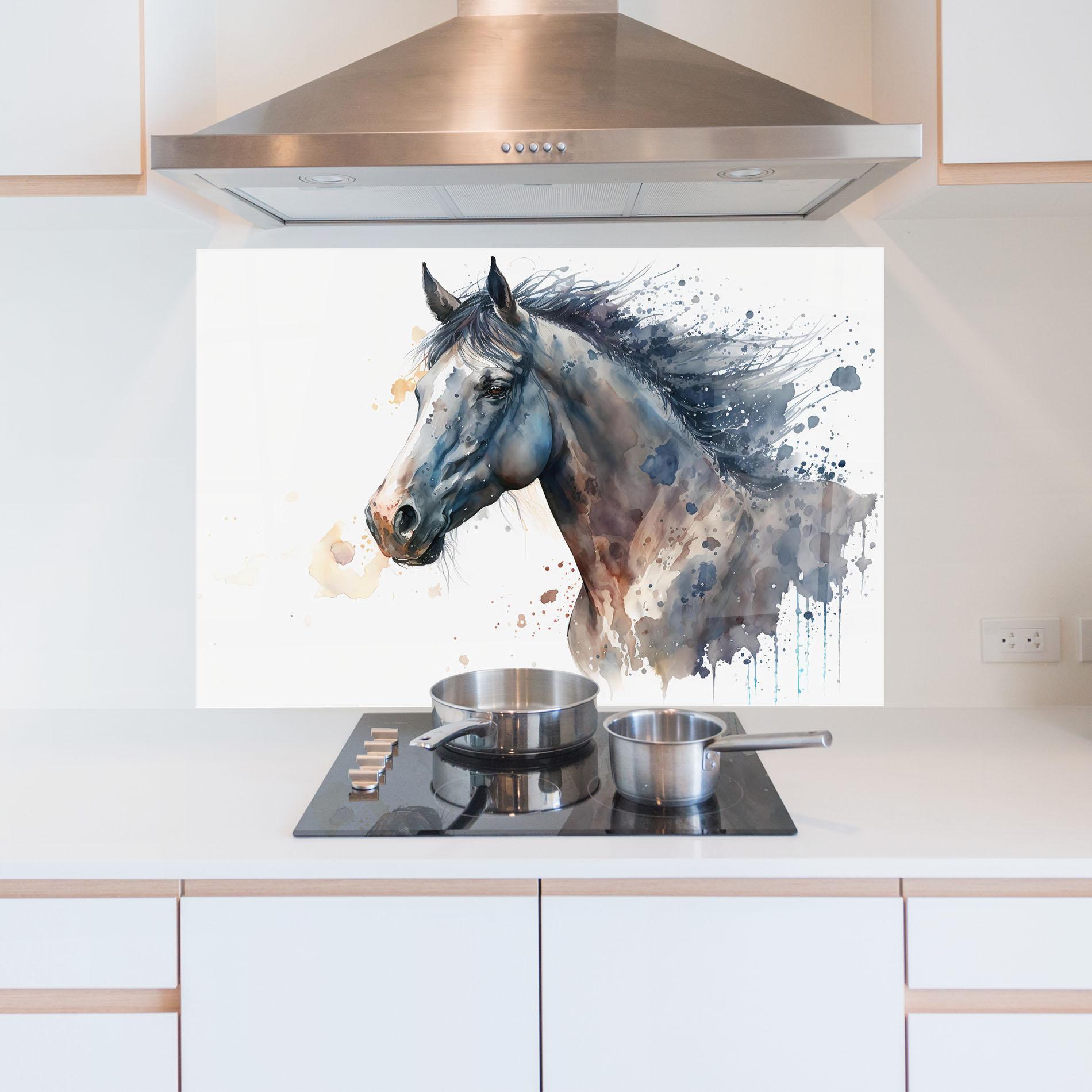 Panel Szklany do Kuchni Blue Horse Painting mockup 5