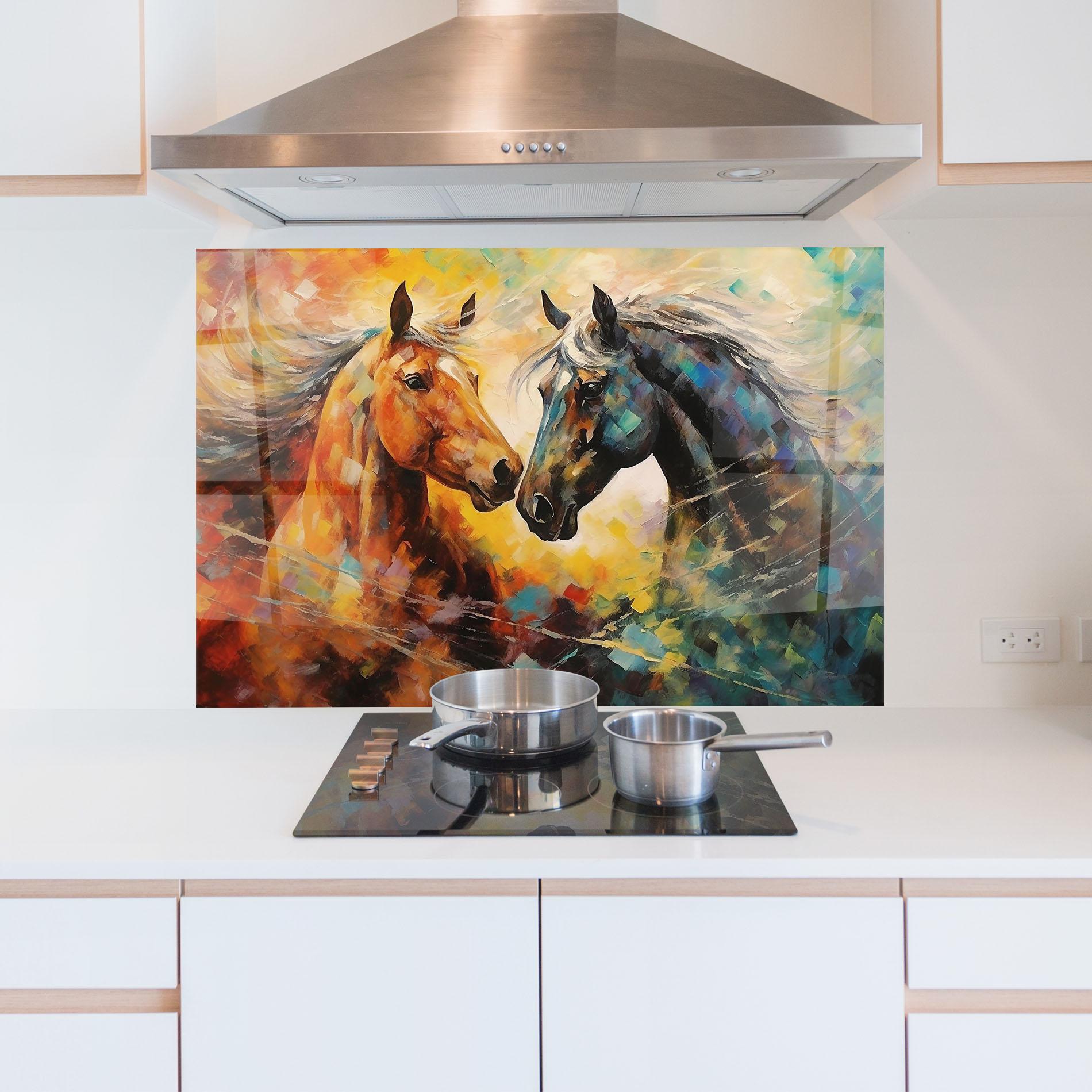 Panel Szklany do Kuchni Brown Black Horses mockup 5