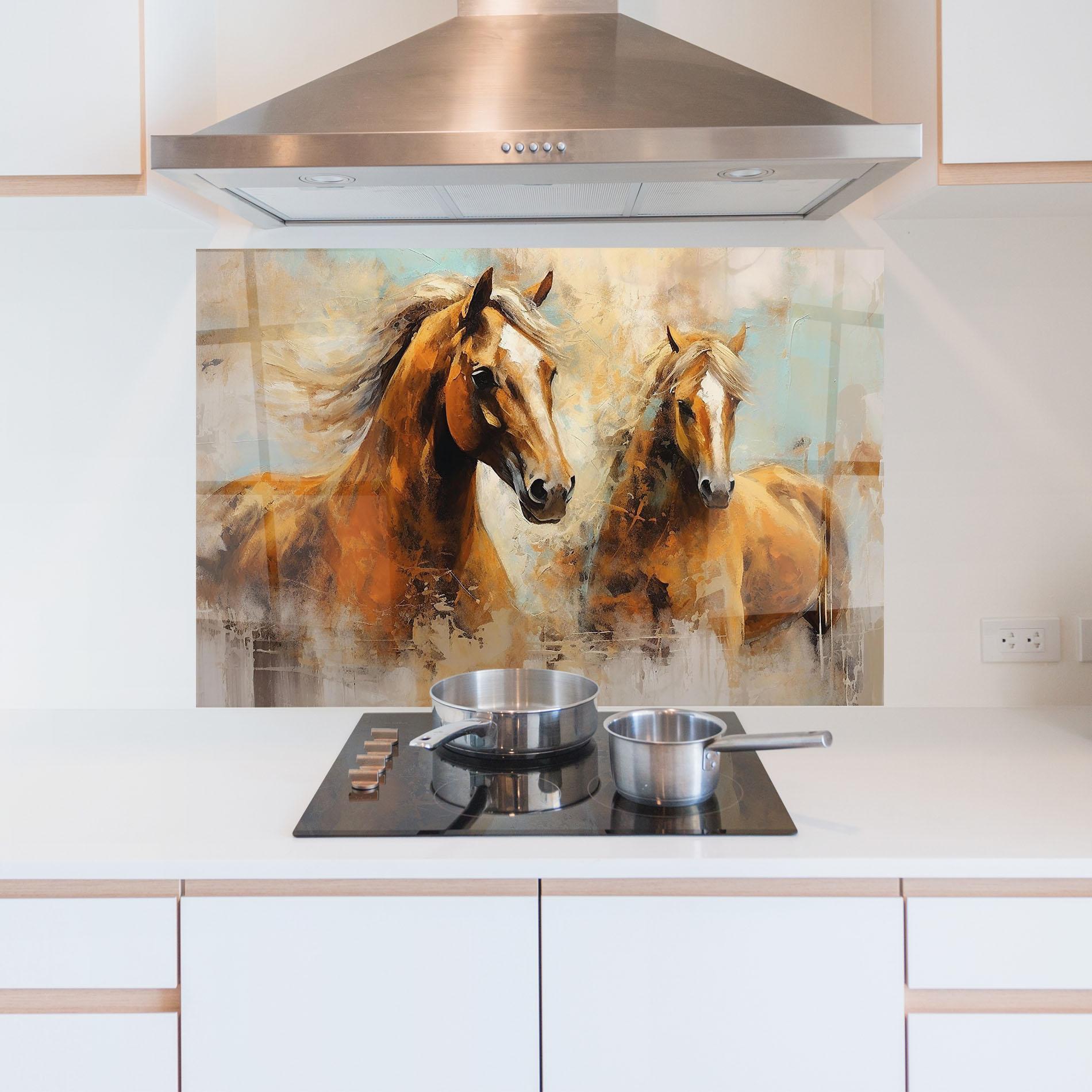 Panel Szklany do Kuchni Brown Horses Staying mockup 5