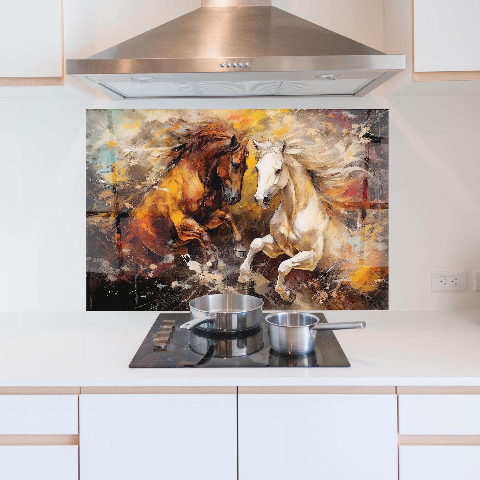 Panel Szklany do Kuchni Brown White Horses mockup 5