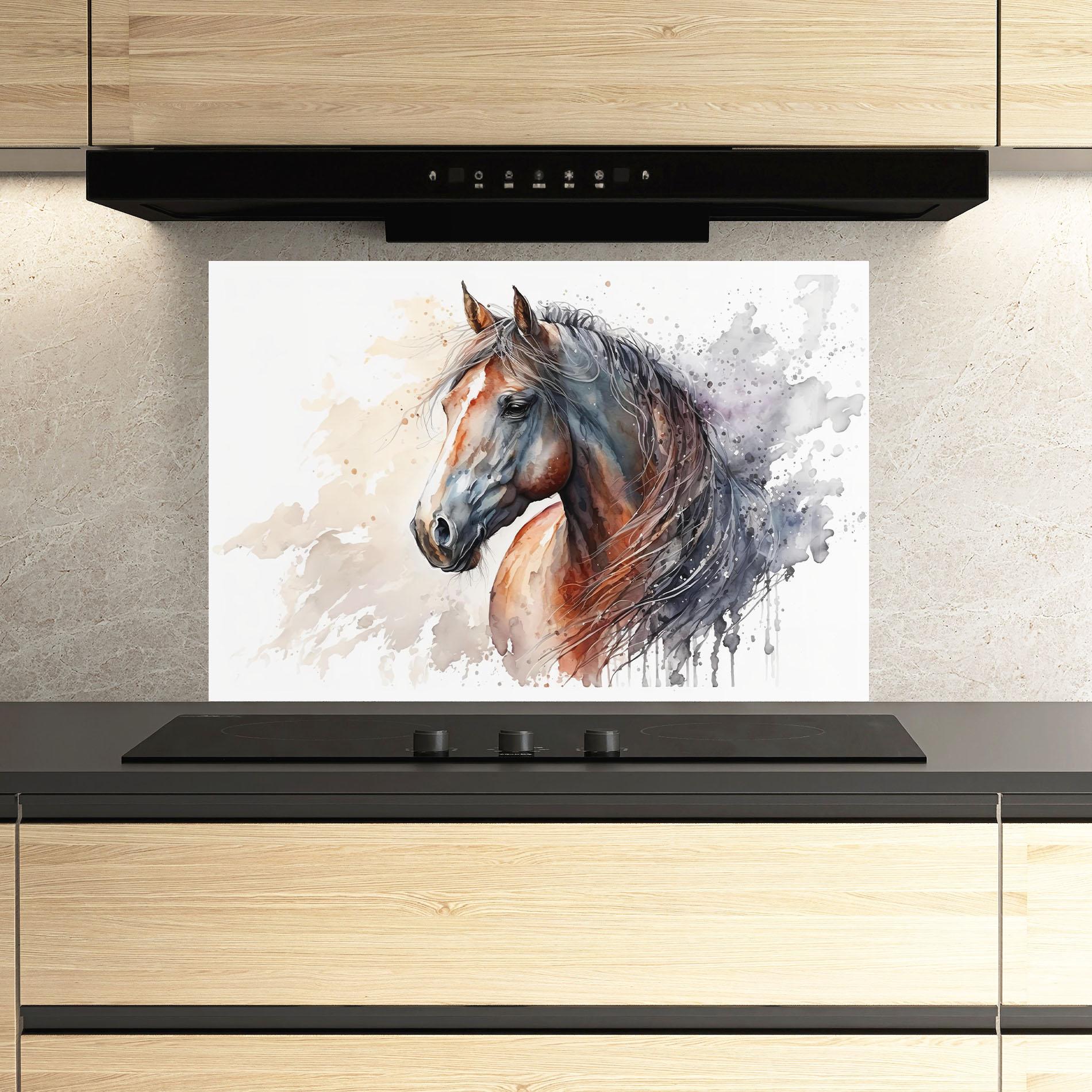 Panel Szklany do Kuchni Black Brown Horse Painting mockup 3