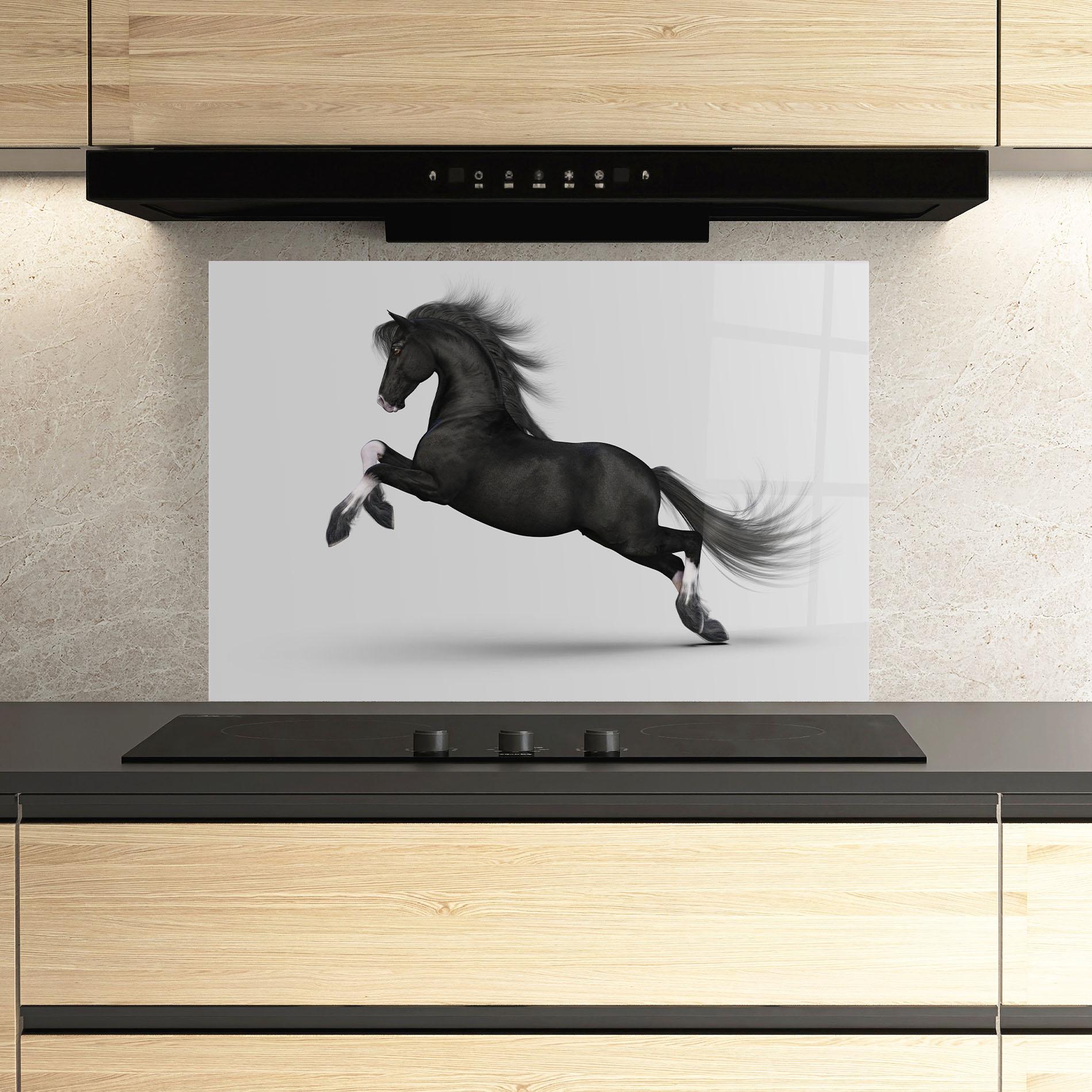 Panel Szklany do Kuchni Black Horse Galloping mockup 3