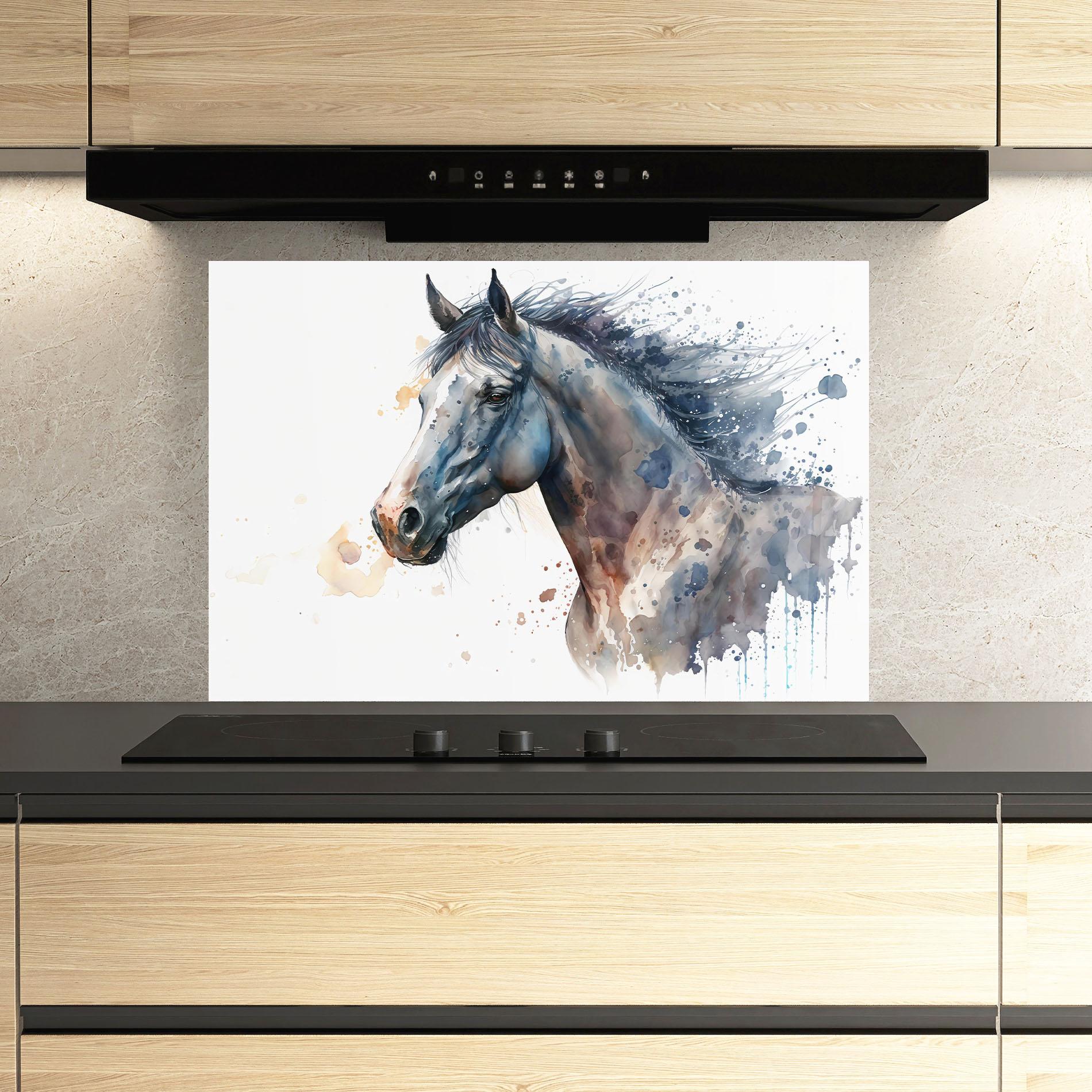 Panel Szklany do Kuchni Blue Horse Painting mockup 3