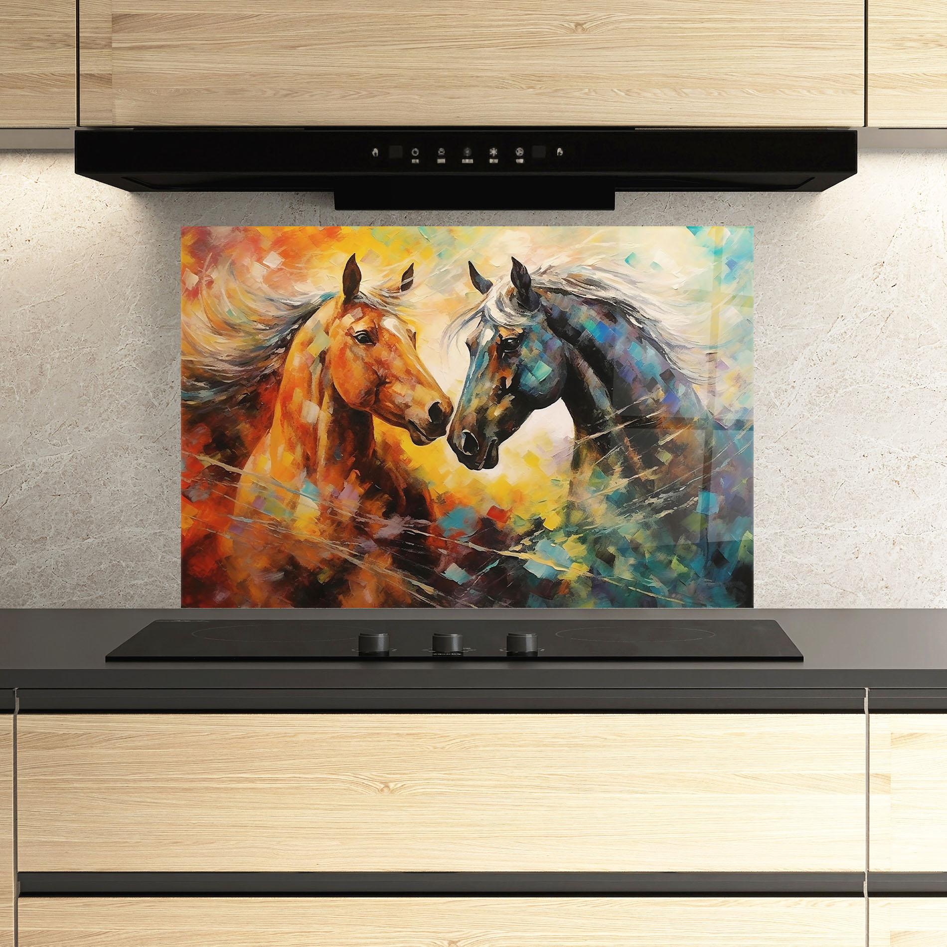 Panel Szklany do Kuchni Brown Black Horses mockup 3