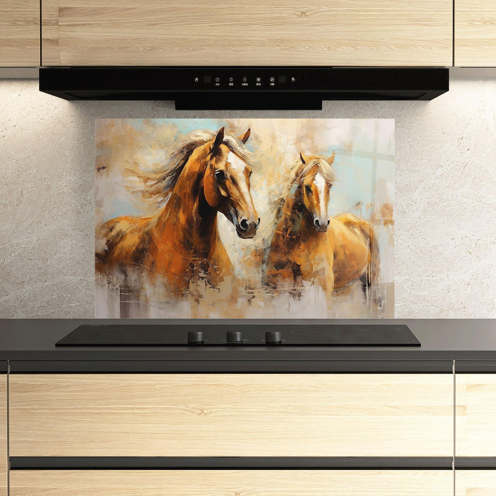 Panel Szklany do Kuchni Brown Horses Staying mockup 3