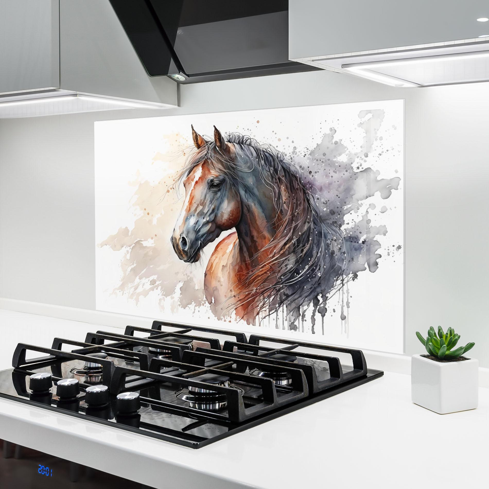 Panel Szklany do Kuchni Black Brown Horse Painting mockup 6
