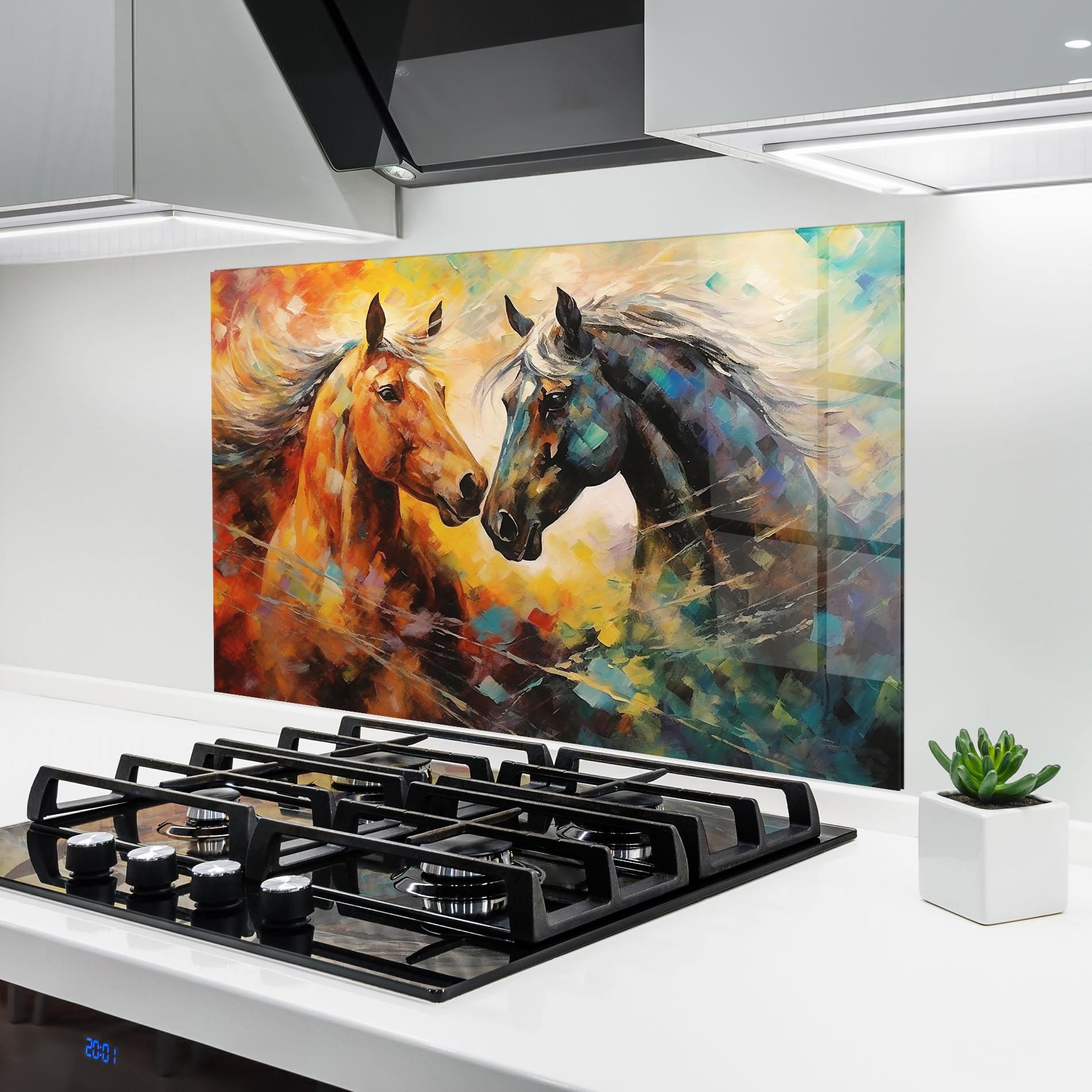 Panel Szklany do Kuchni Brown Black Horses mockup 6