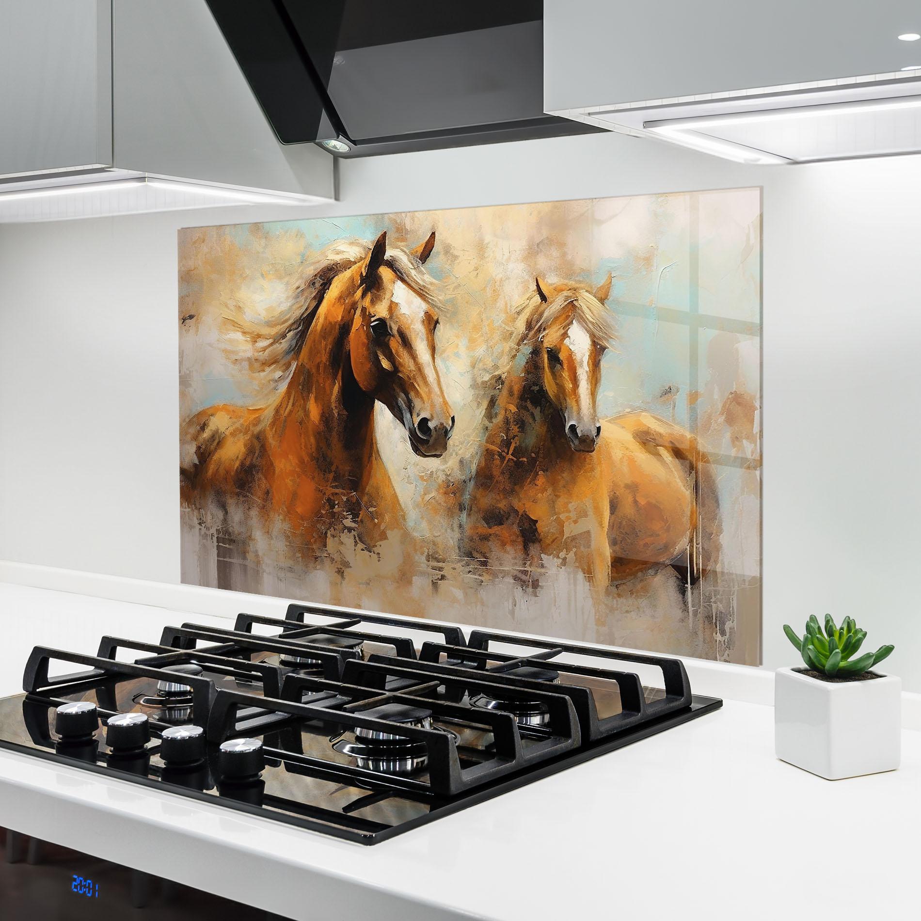 Panel Szklany do Kuchni Brown Horses Staying mockup 6