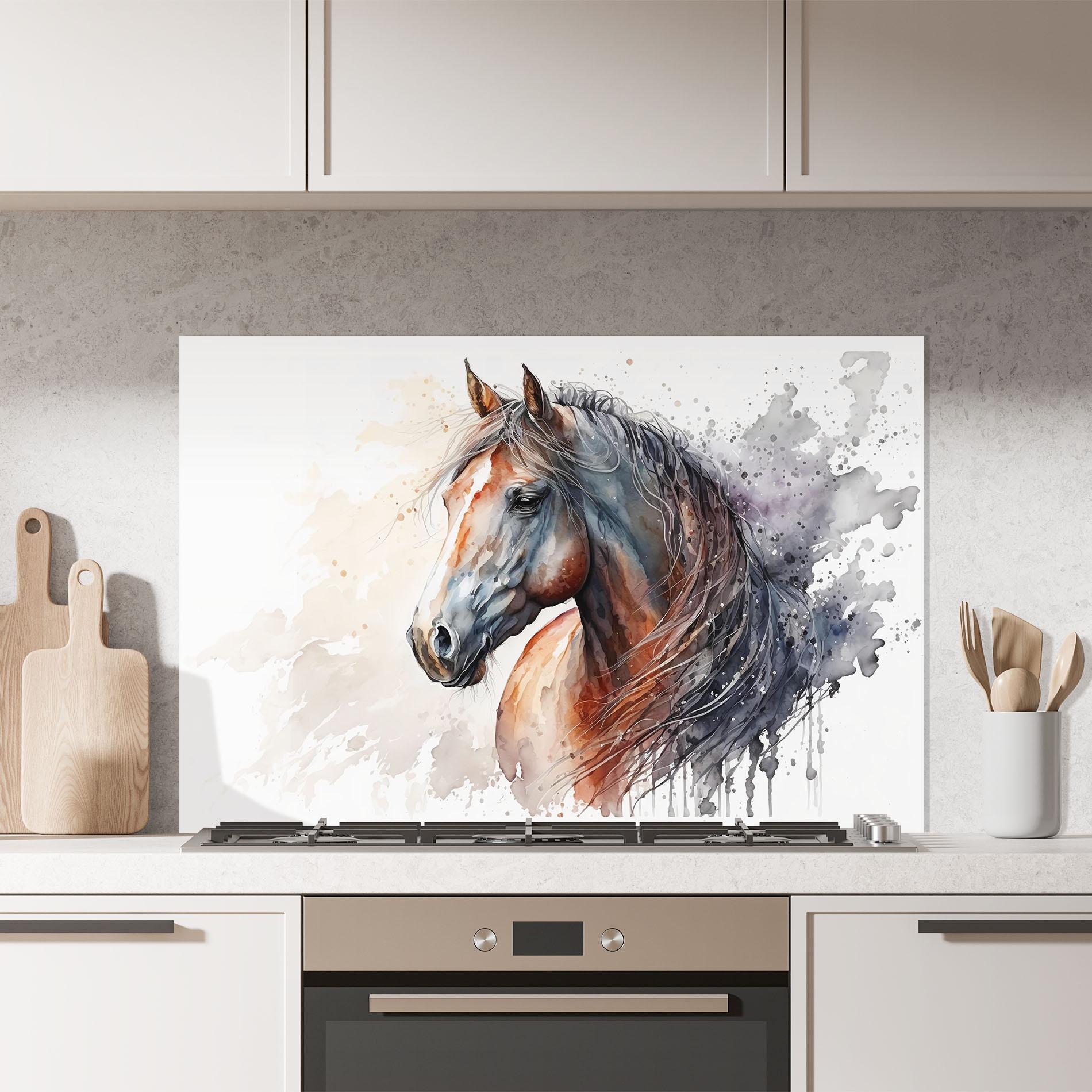 Panel Szklany do Kuchni Black Brown Horse Painting mockup 7