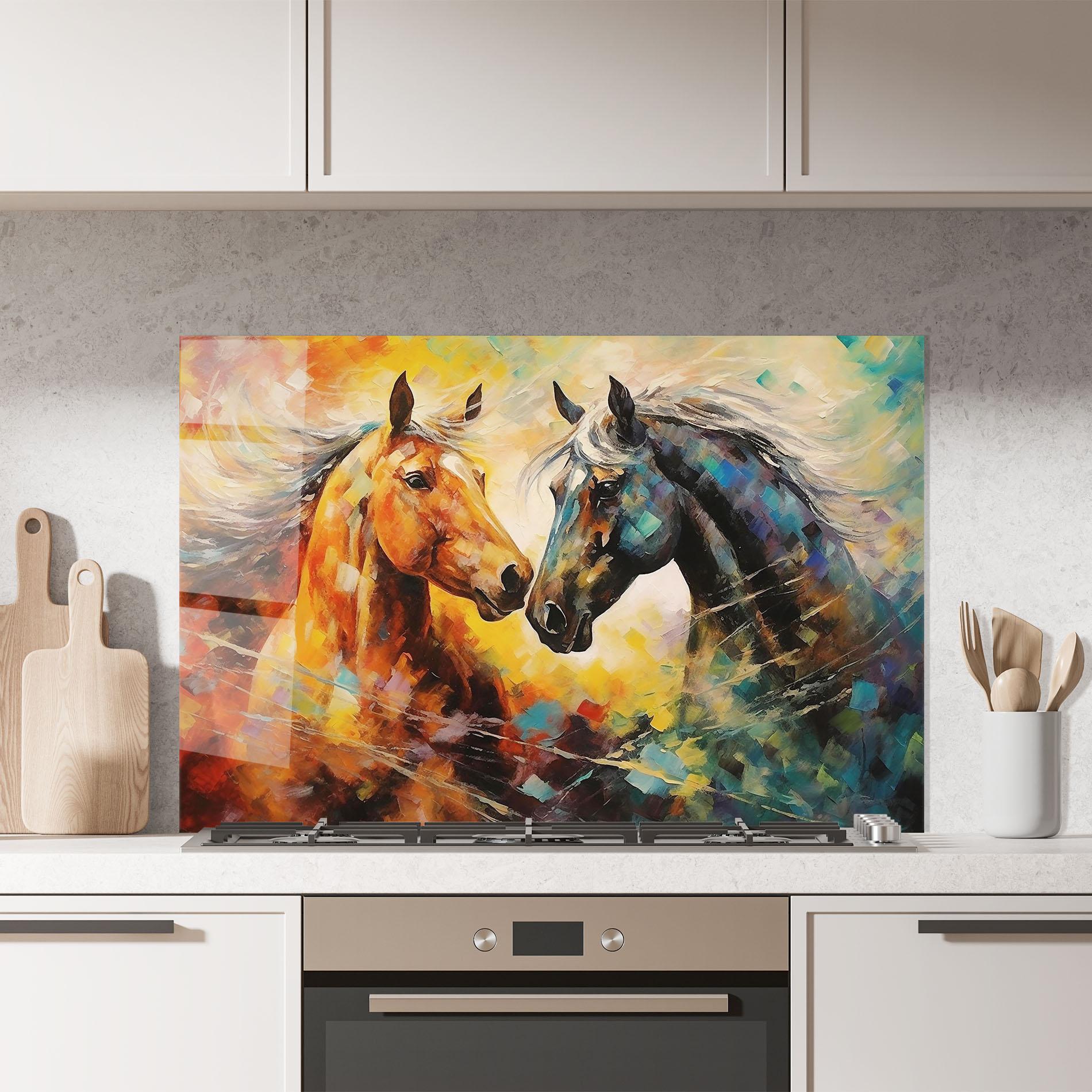 Panel Szklany do Kuchni Brown Black Horses mockup 7