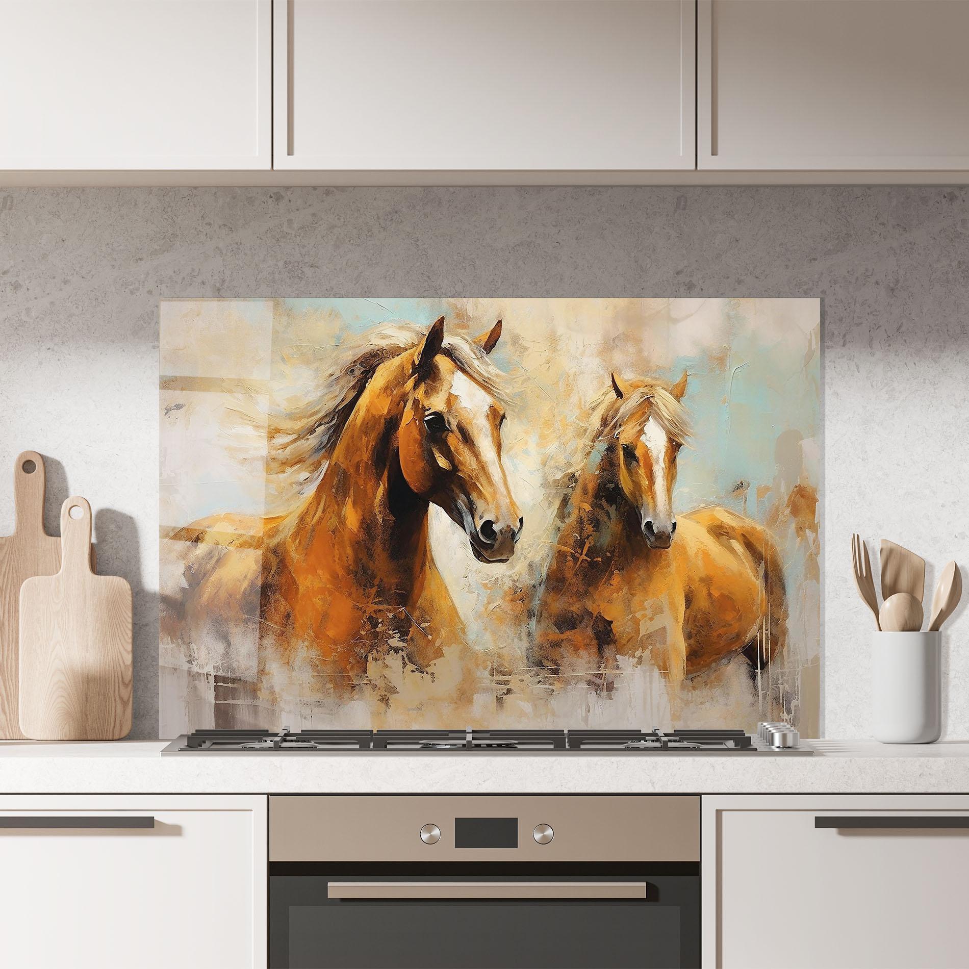 Panel Szklany do Kuchni Brown Horses Staying mockup 7