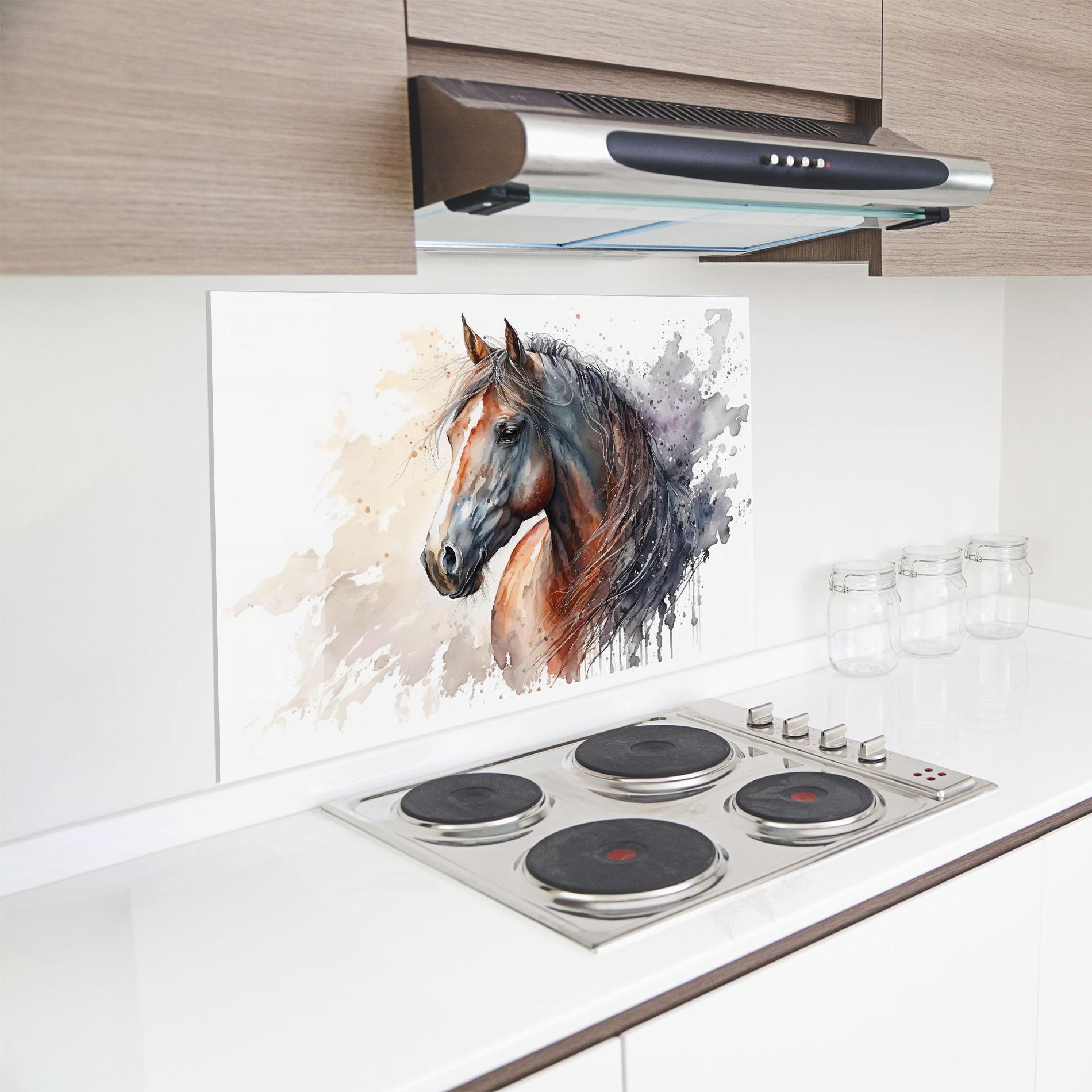 Panel Szklany do Kuchni Black Brown Horse Painting mockup 8