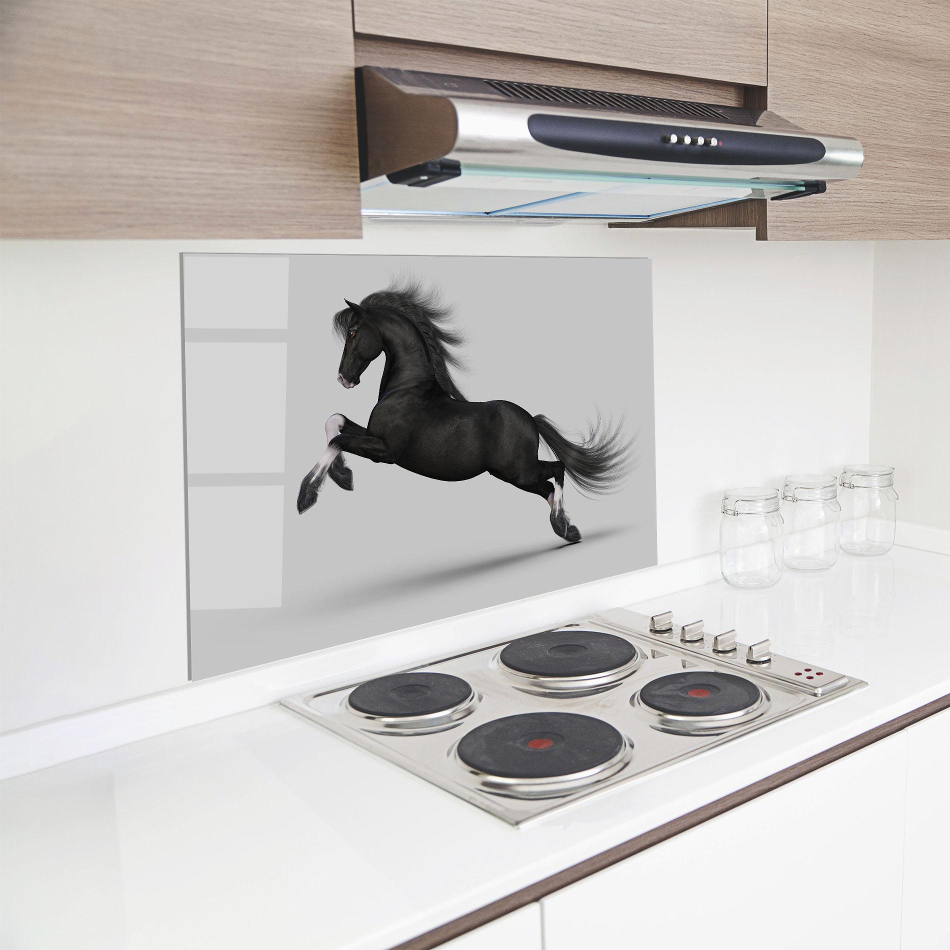 Panel Szklany do Kuchni Black Horse Galloping mockup 8