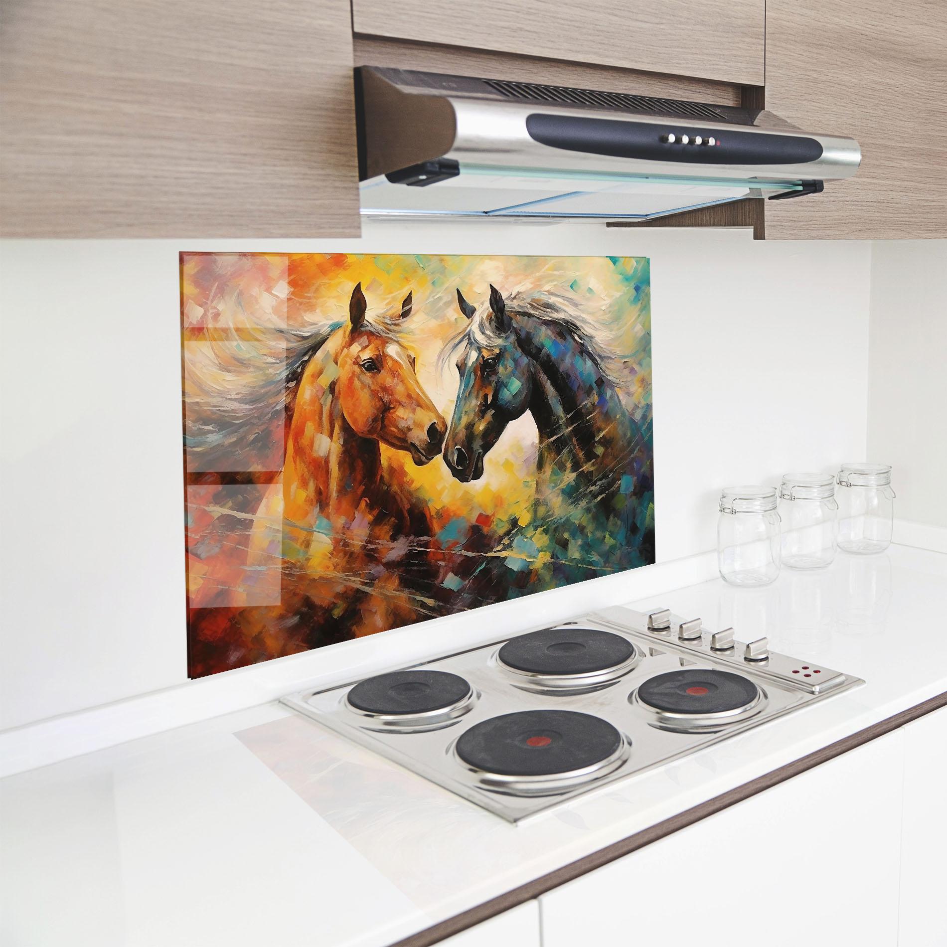 Panel Szklany do Kuchni Brown Black Horses mockup 8