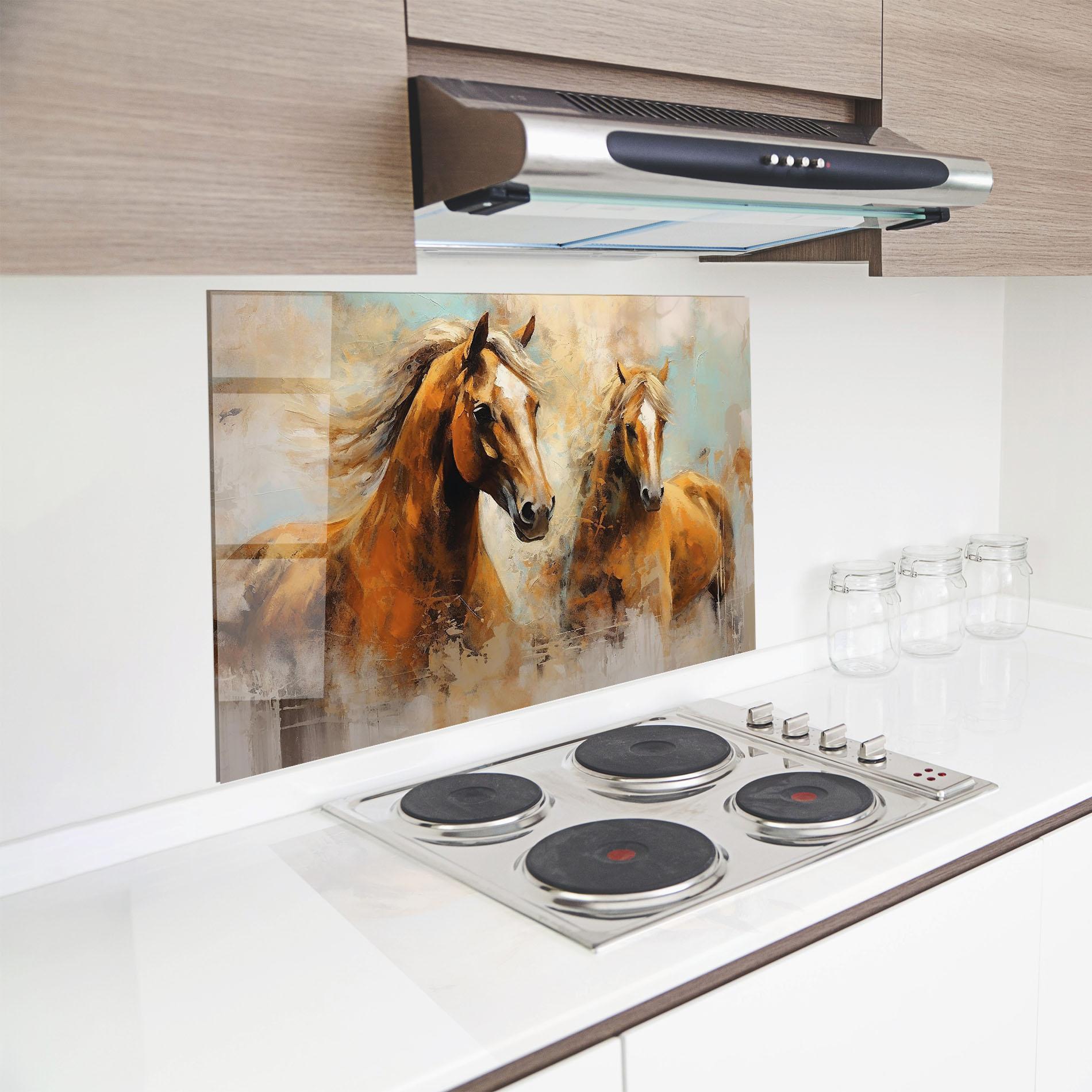 Panel Szklany do Kuchni Brown Horses Staying mockup 8