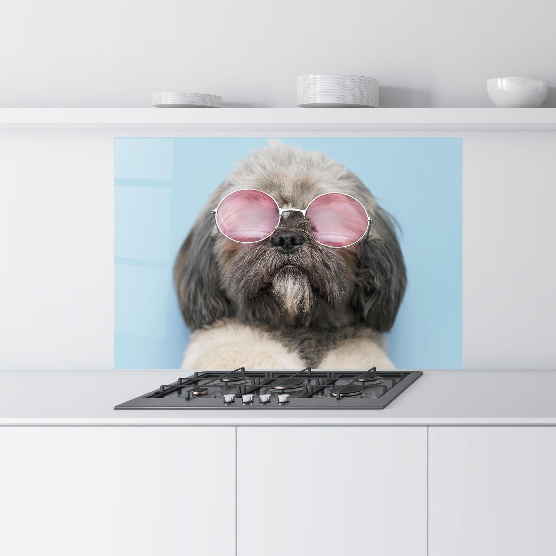 Panel Szklany do Kuchni Grey Dog On Blue mockup 9
