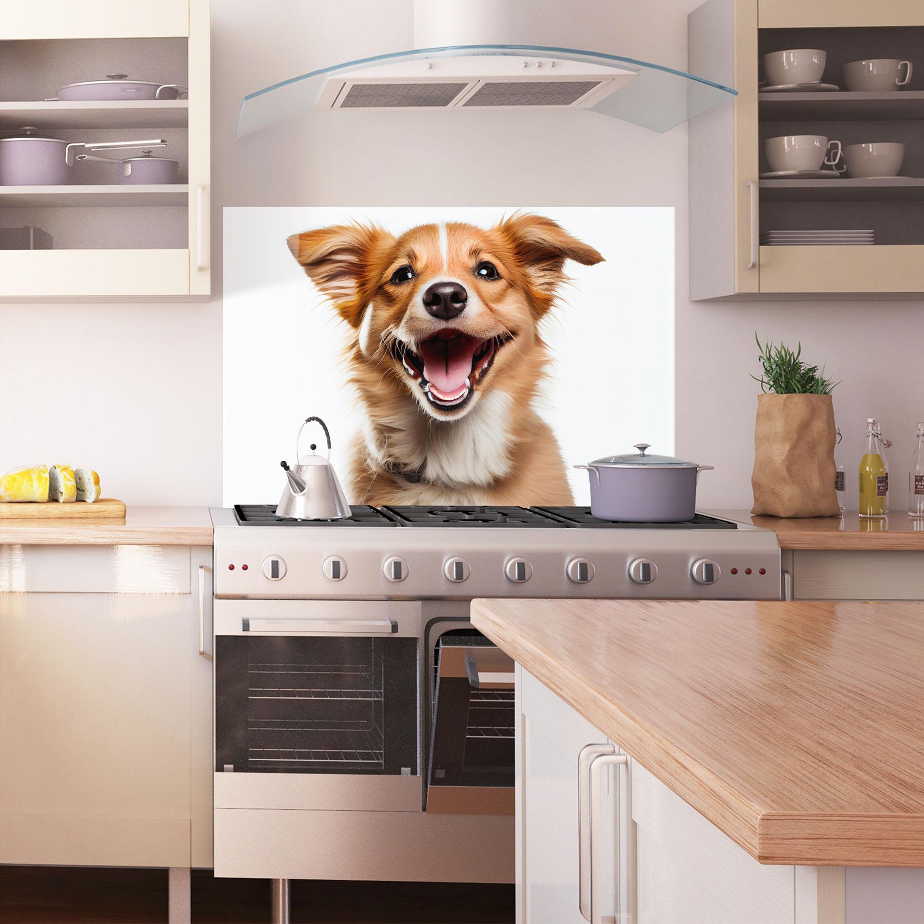 Panel Szklany do Kuchni Happy Smiling Dog mockup 1