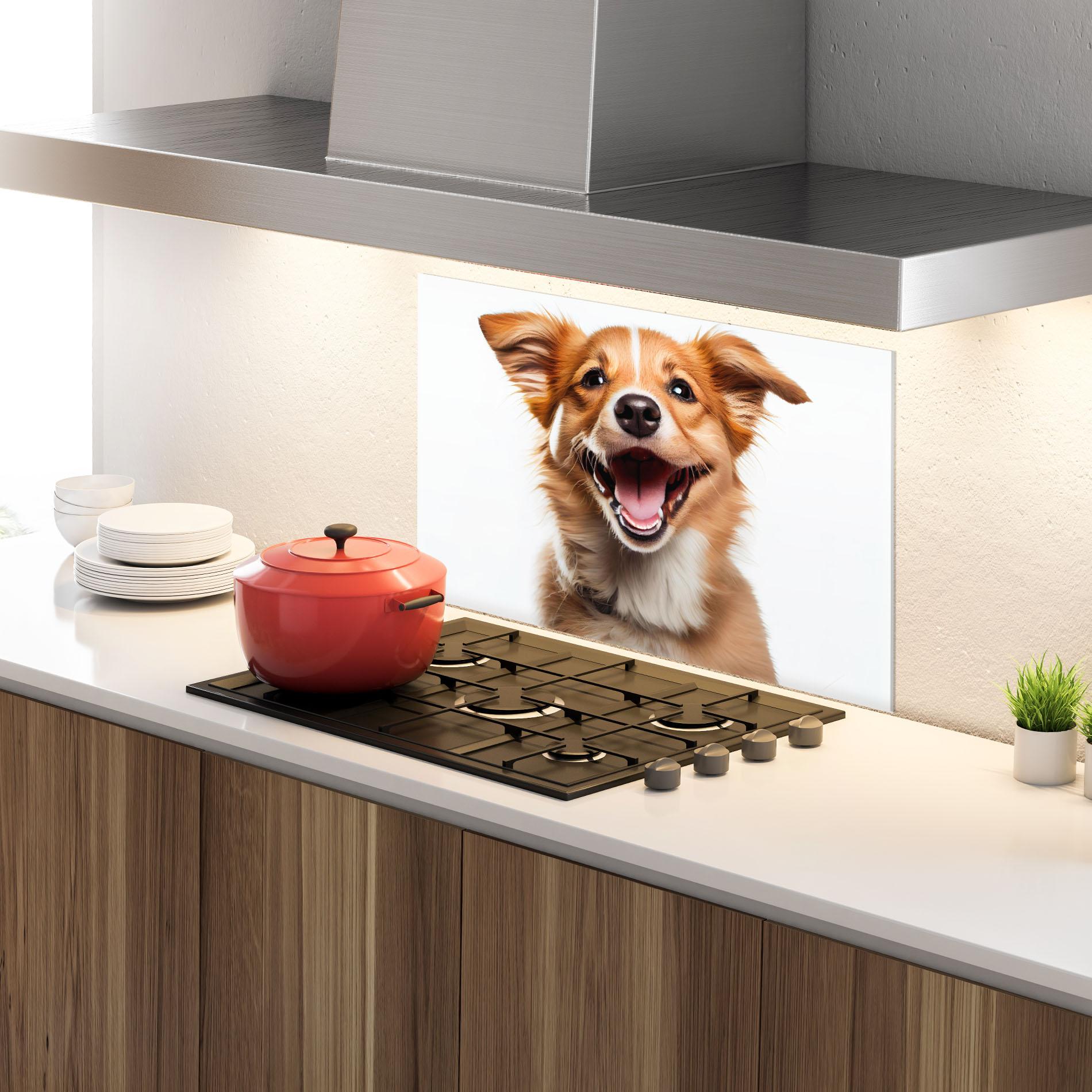 Panel Szklany do Kuchni Happy Smiling Dog mockup 4
