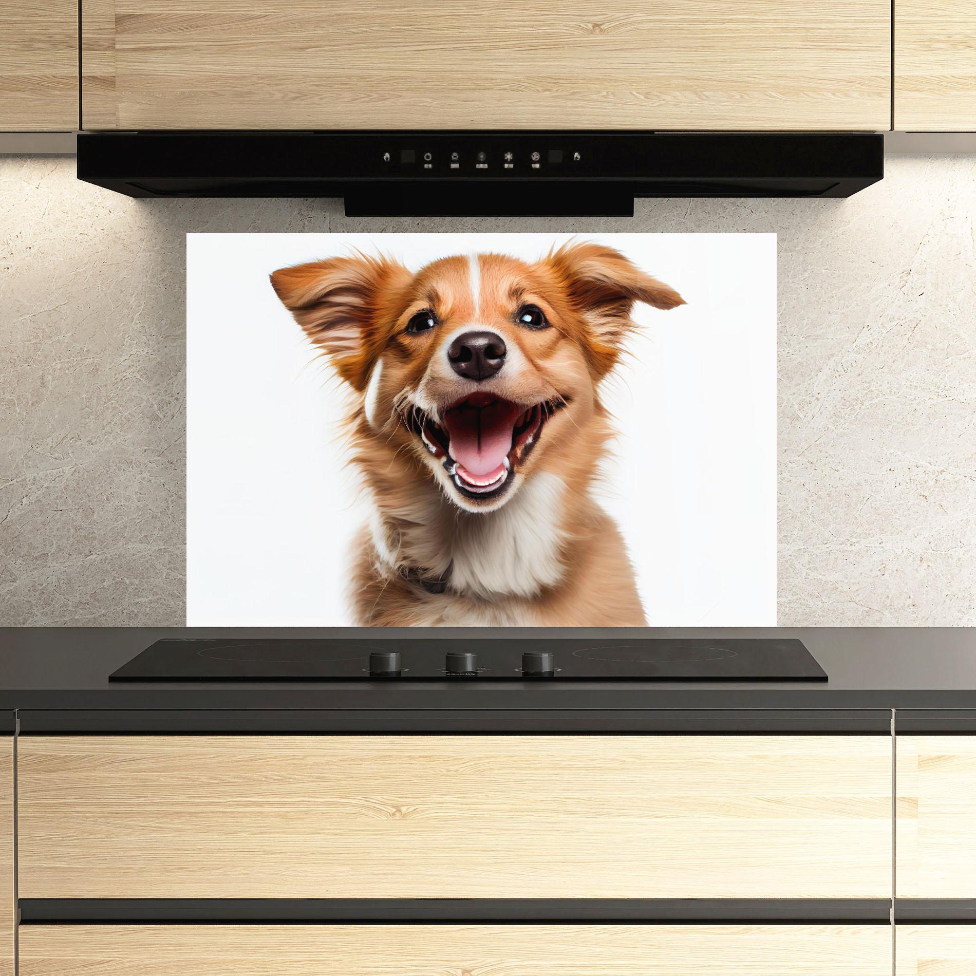 Panel Szklany do Kuchni Happy Smiling Dog mockup 3
