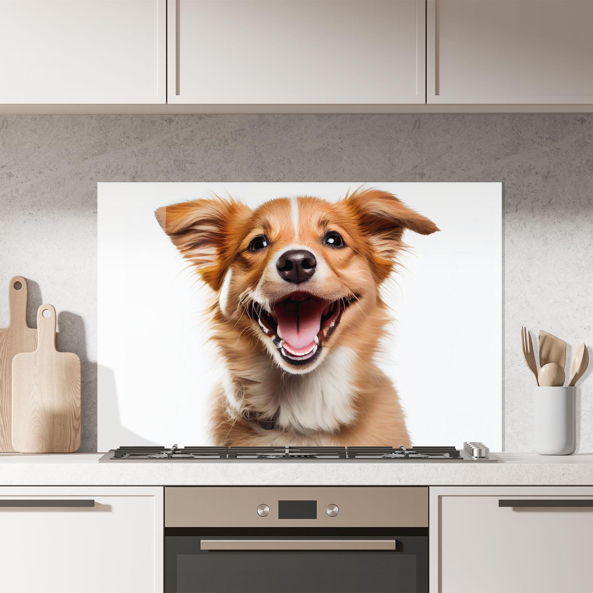Panel Szklany do Kuchni Happy Smiling Dog mockup 7