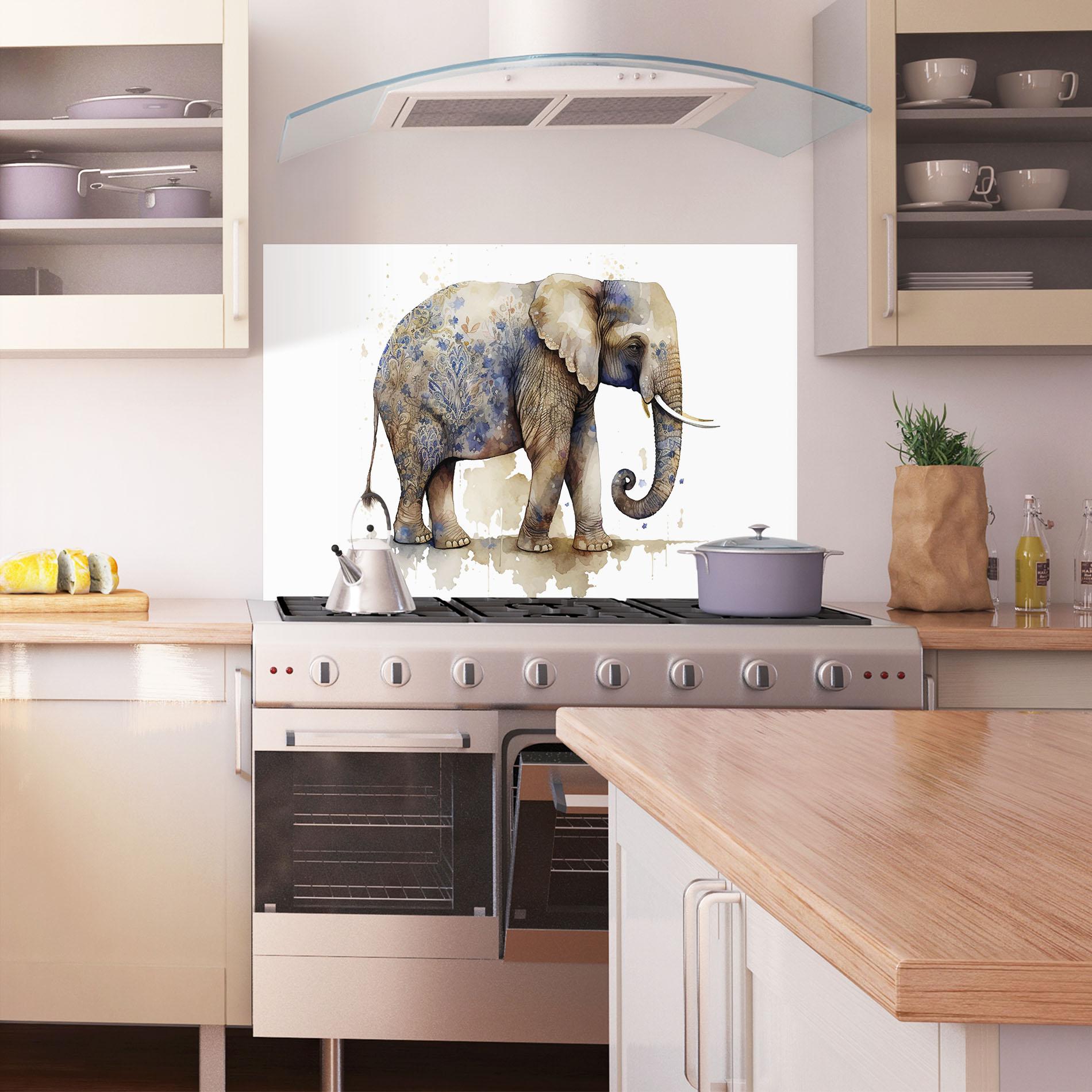 Panel Szklany do Kuchni Blue Grey Elephant mockup 1