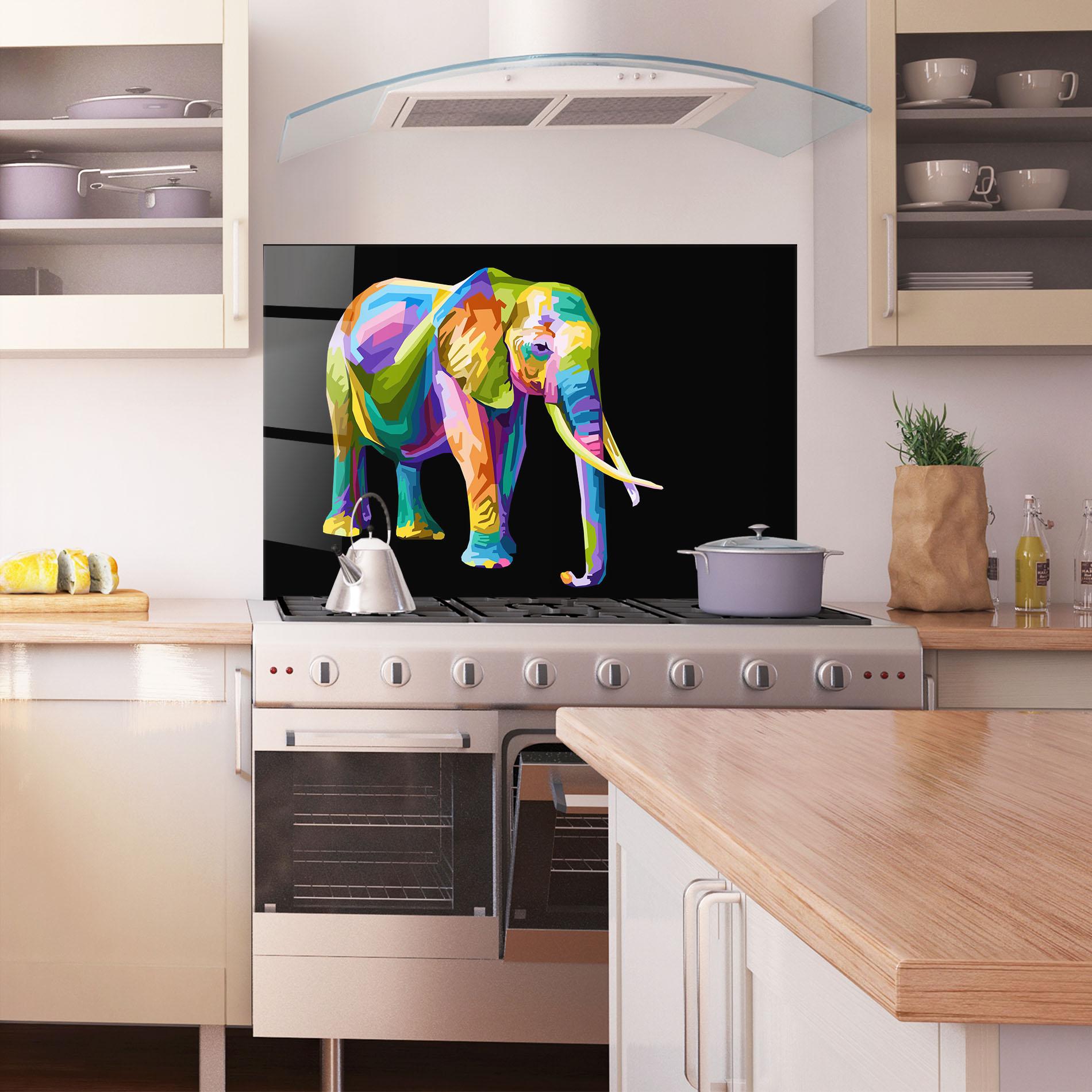 Panel Szklany do Kuchni Colorful Elephant Art mockup 1