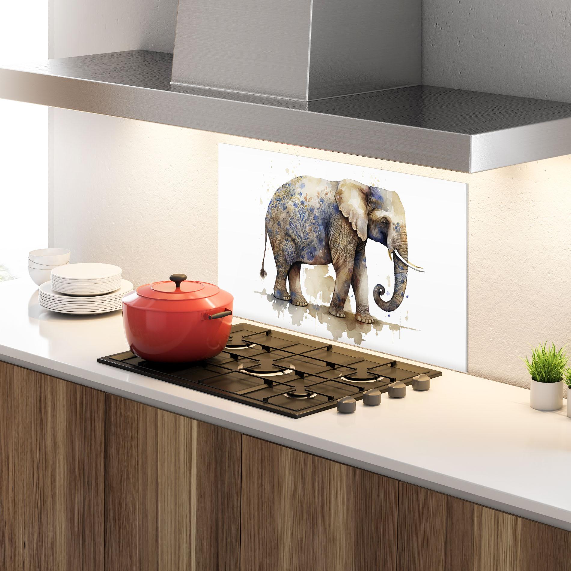 Panel Szklany do Kuchni Blue Grey Elephant mockup 4