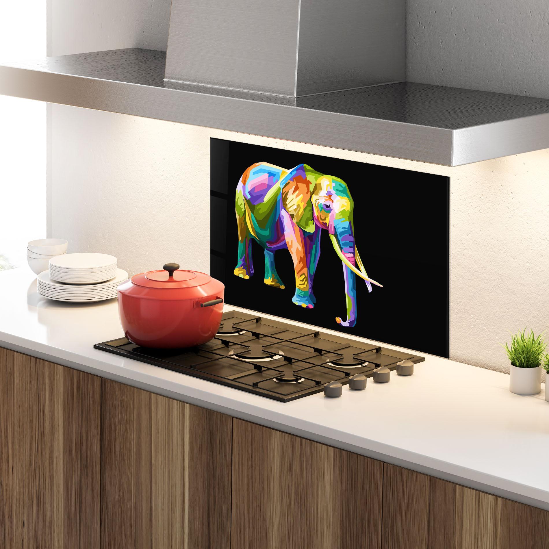 Panel Szklany do Kuchni Colorful Elephant Art mockup 4