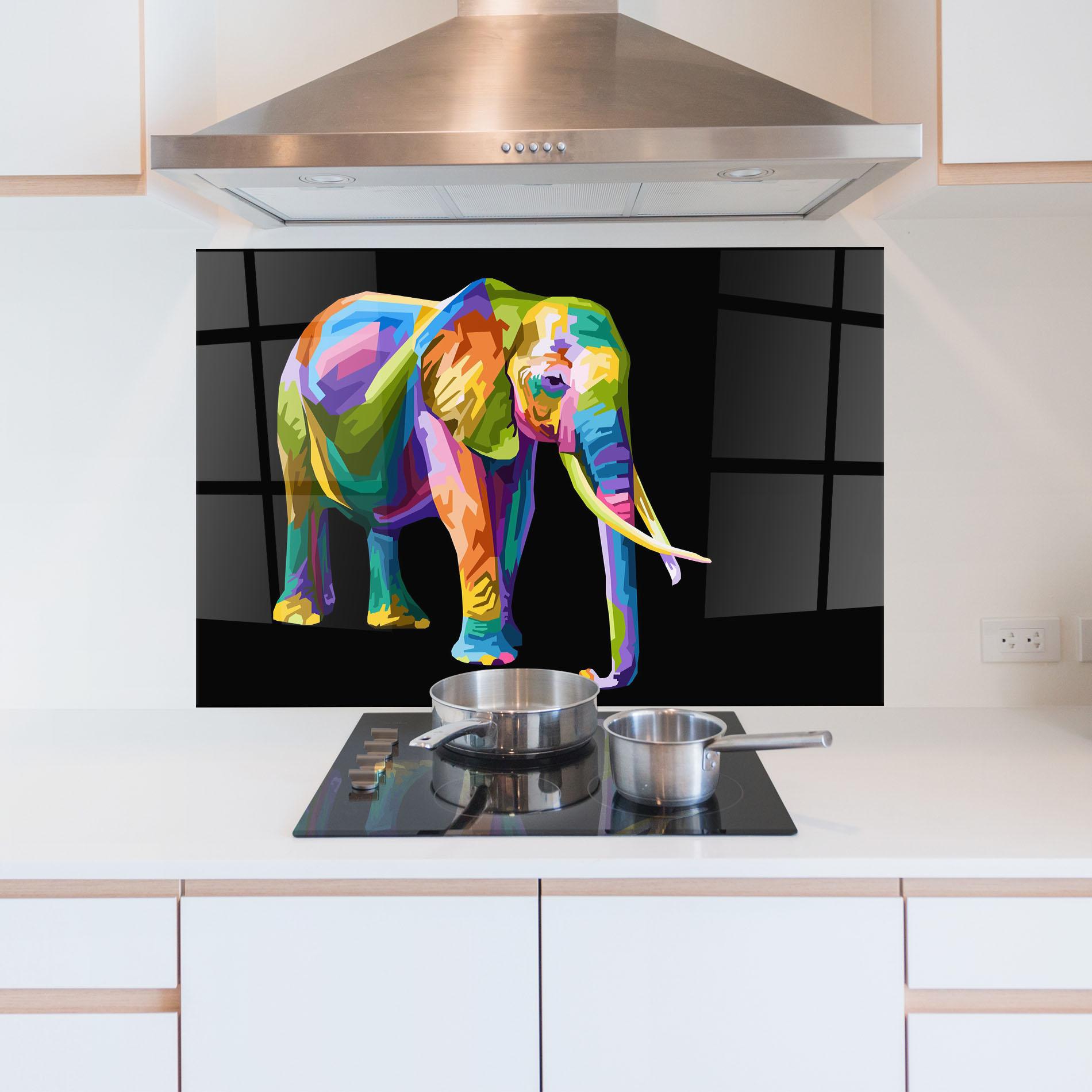 Panel Szklany do Kuchni Colorful Elephant Art mockup 5