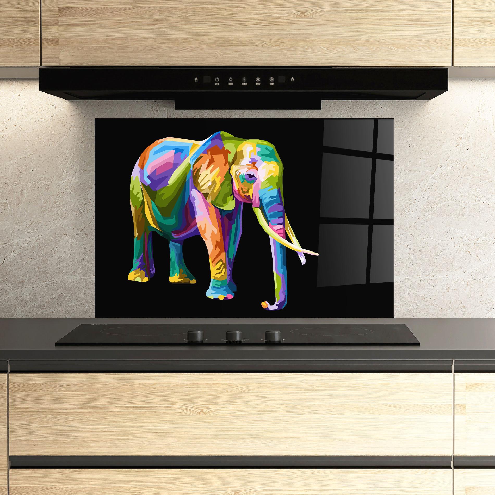 Panel Szklany do Kuchni Colorful Elephant Art mockup 3
