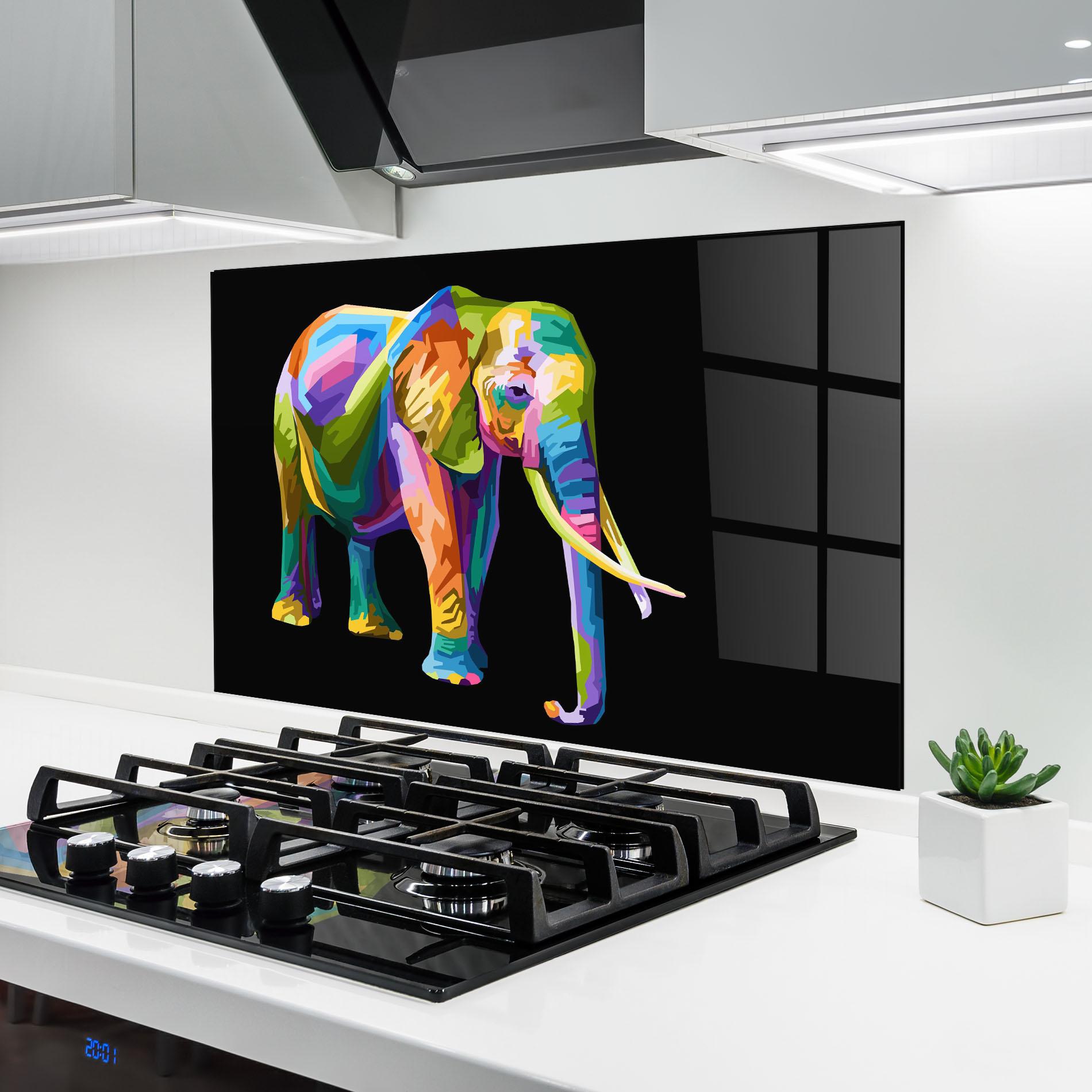 Panel Szklany do Kuchni Colorful Elephant Art mockup 6