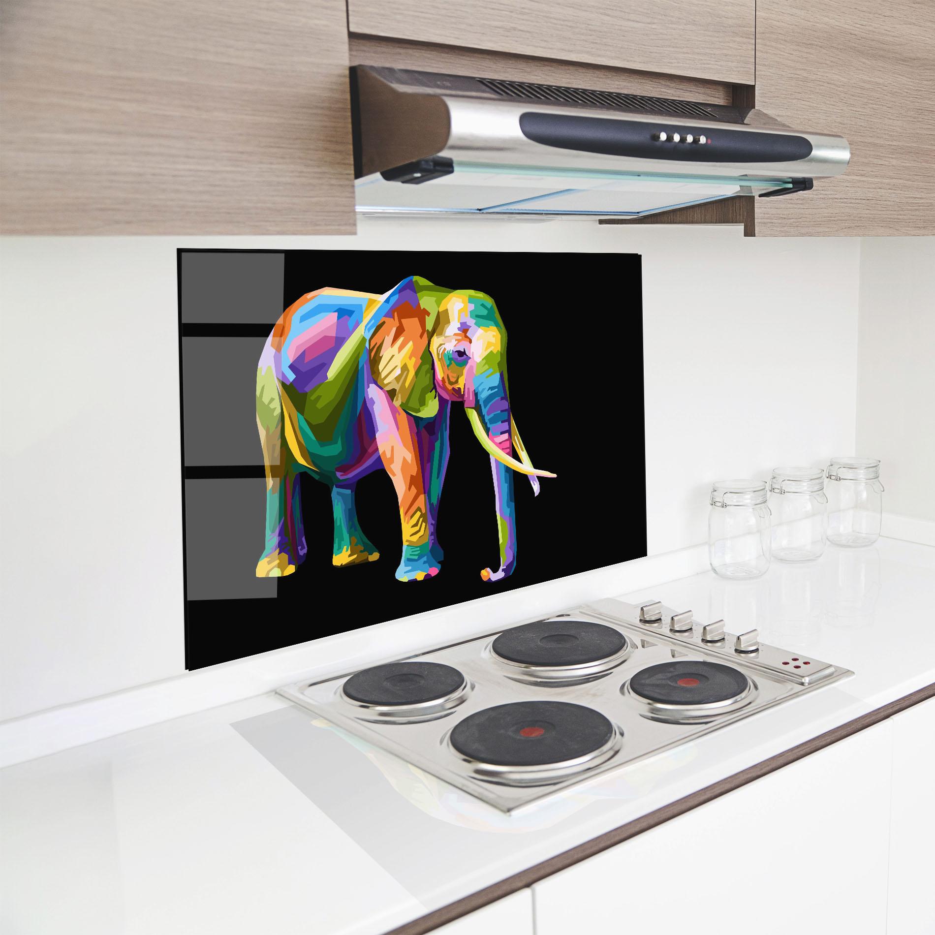 Panel Szklany do Kuchni Colorful Elephant Art mockup 8