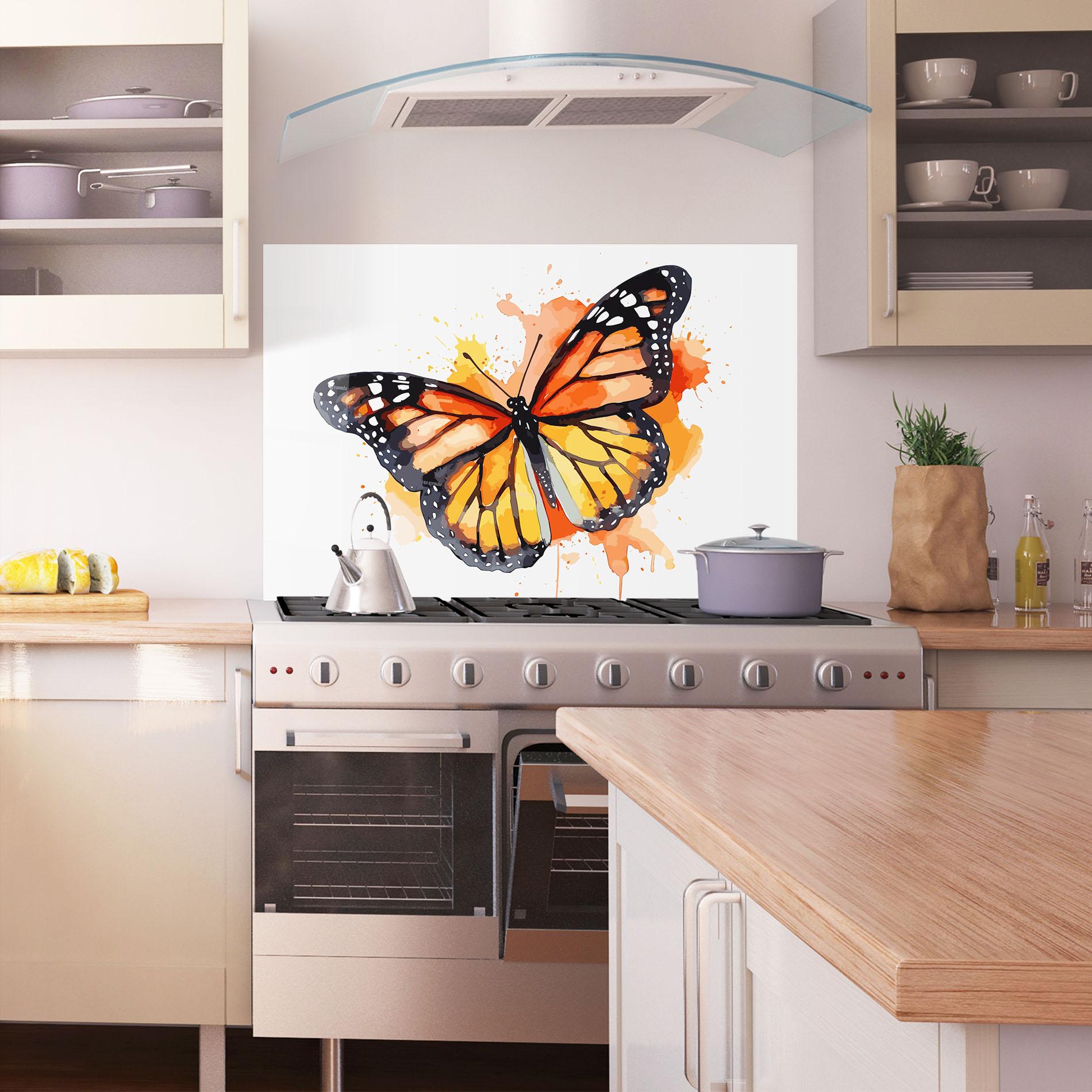 Panel Szklany do Kuchni Orange Watercolor Butterfly mockup 1