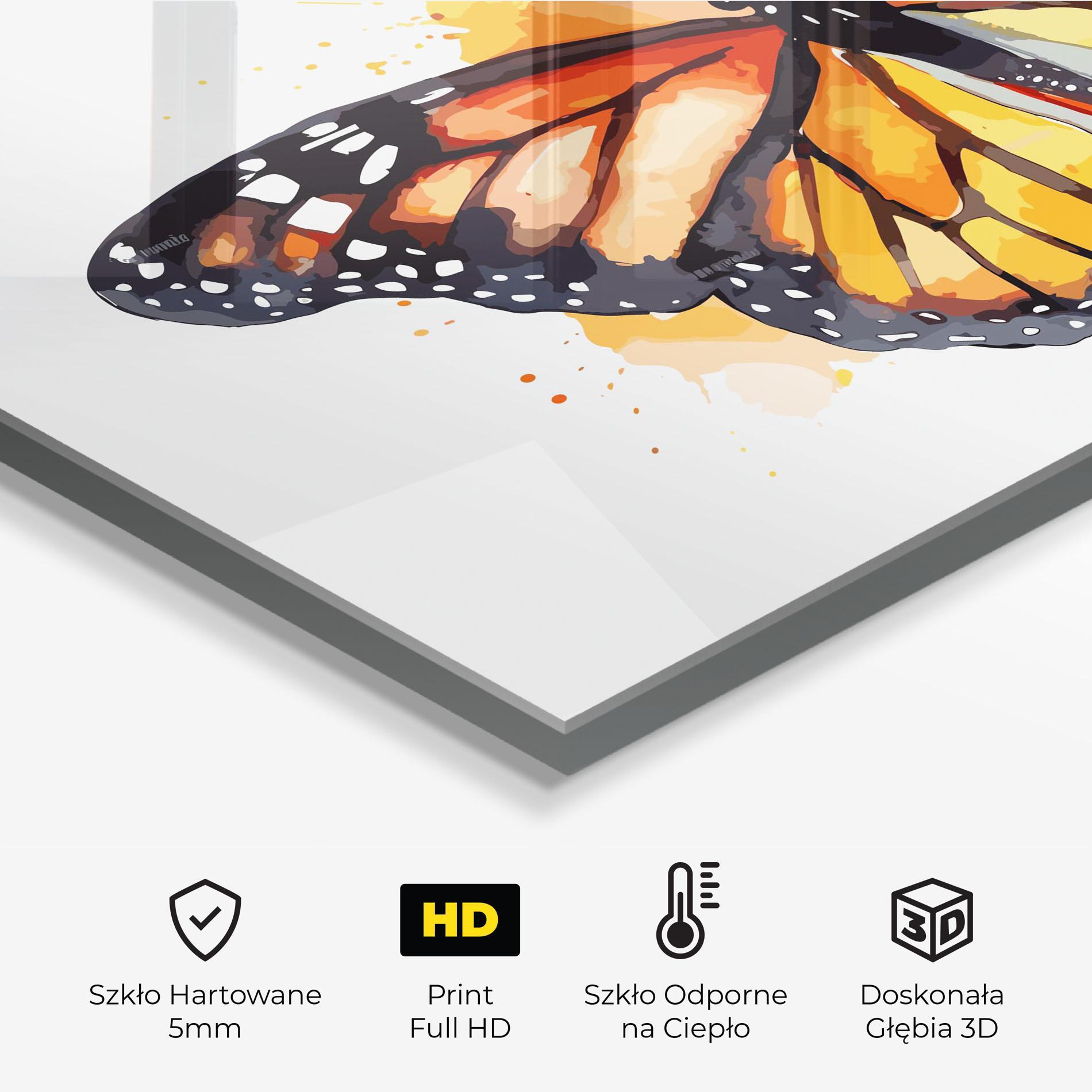 Panel Szklany do Kuchni Orange Watercolor Butterfly mockup 2