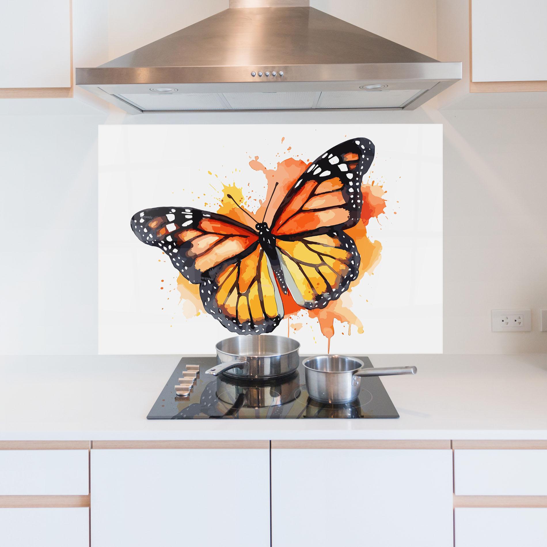 Panel Szklany do Kuchni Orange Watercolor Butterfly mockup 5