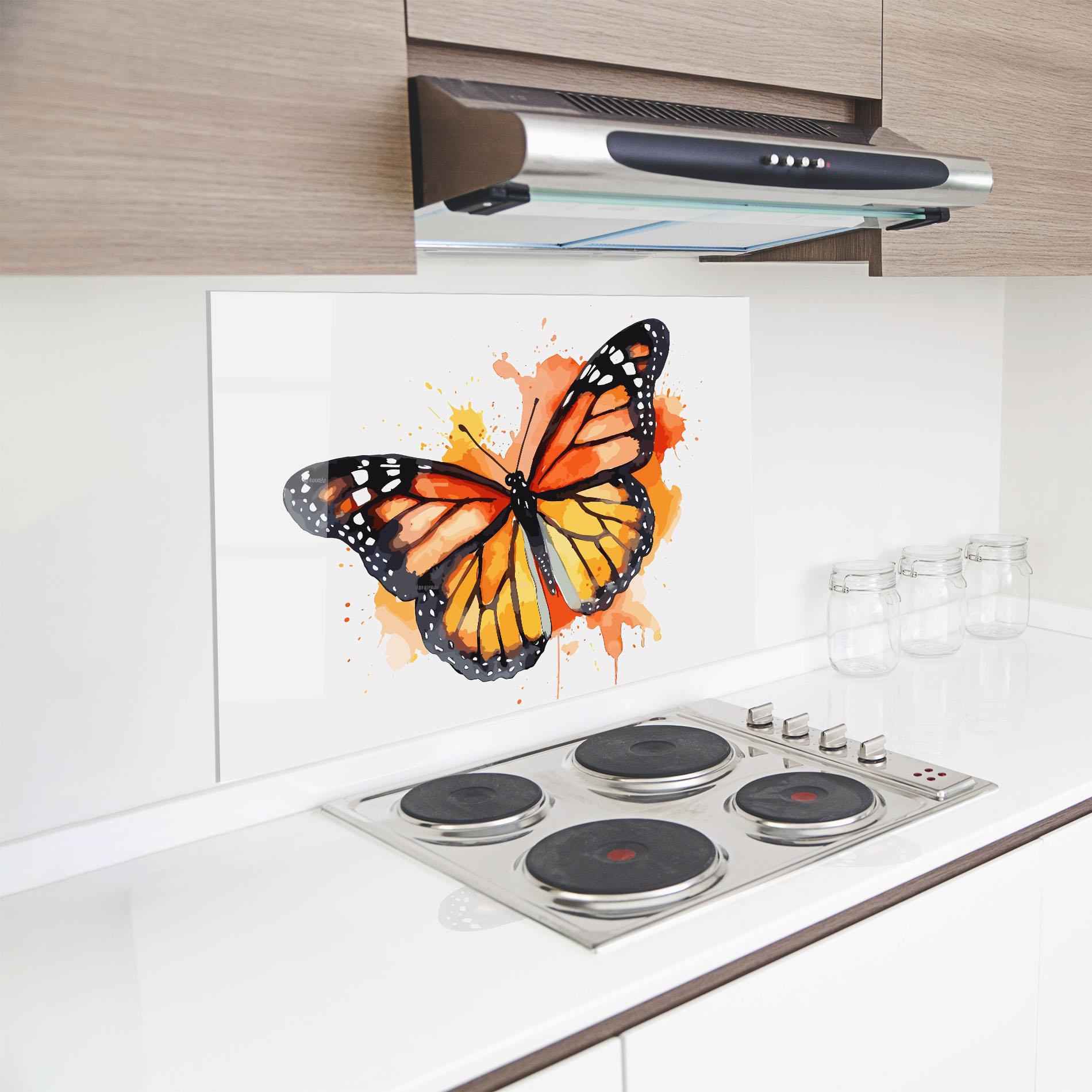 Panel Szklany do Kuchni Orange Watercolor Butterfly mockup 8