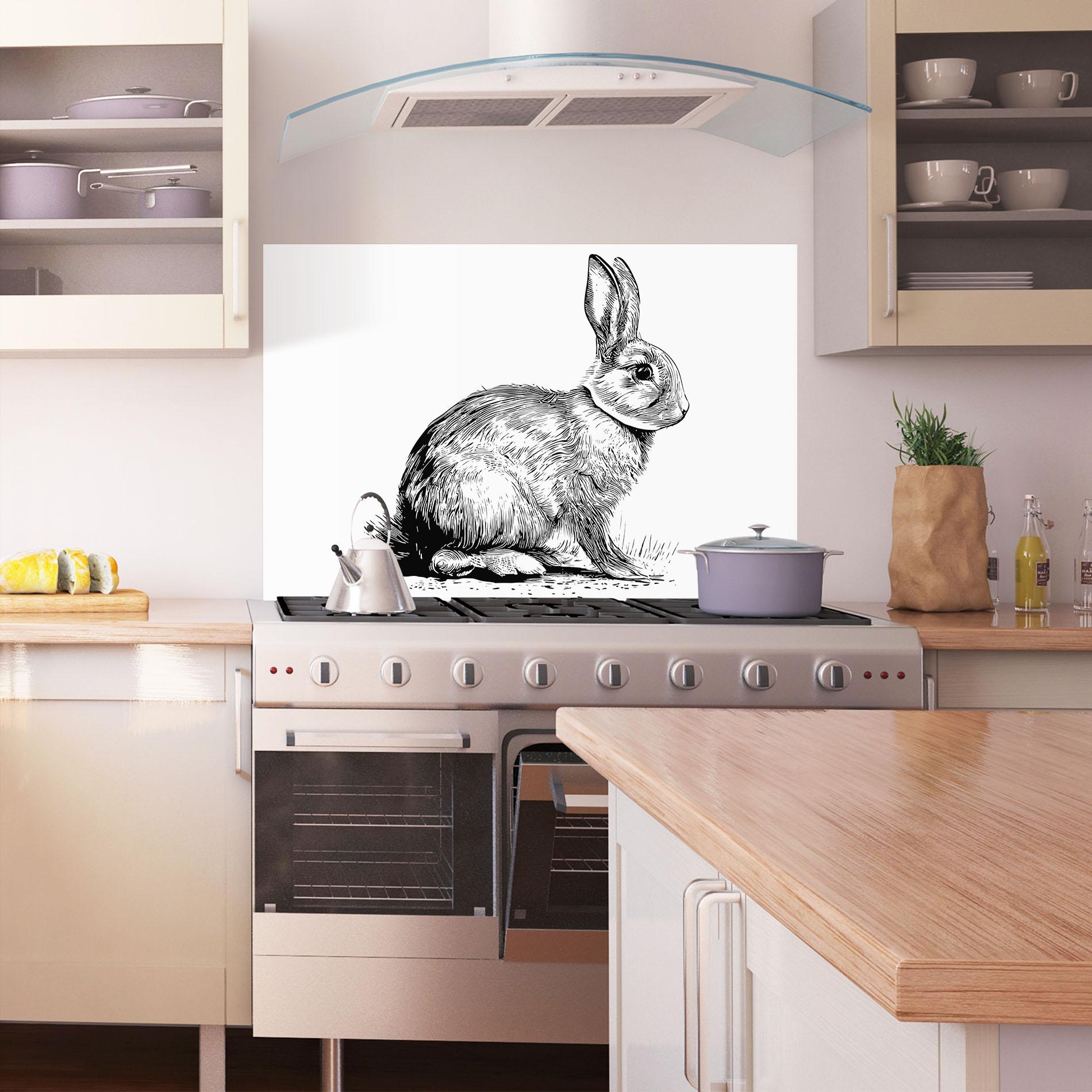 Panel Szklany do Kuchni Bunny Black Lines mockup 1
