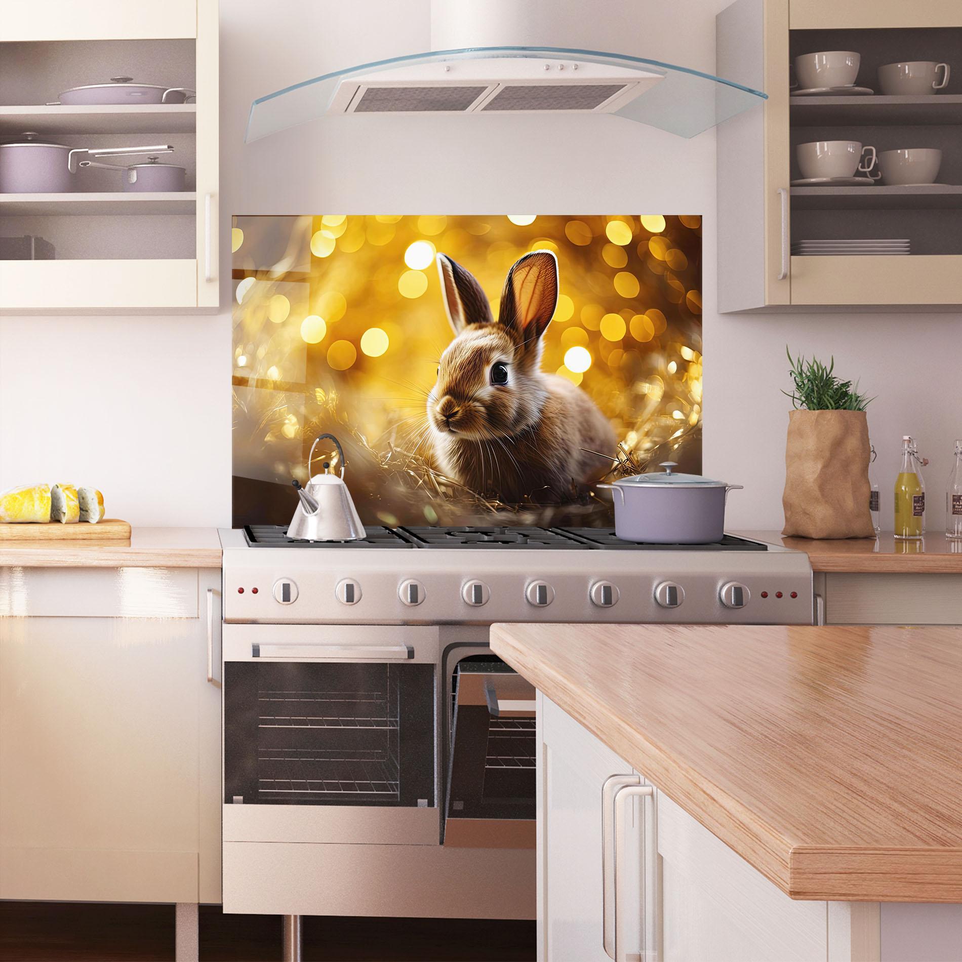 Panel Szklany do Kuchni Gold Lights Bunny mockup 1