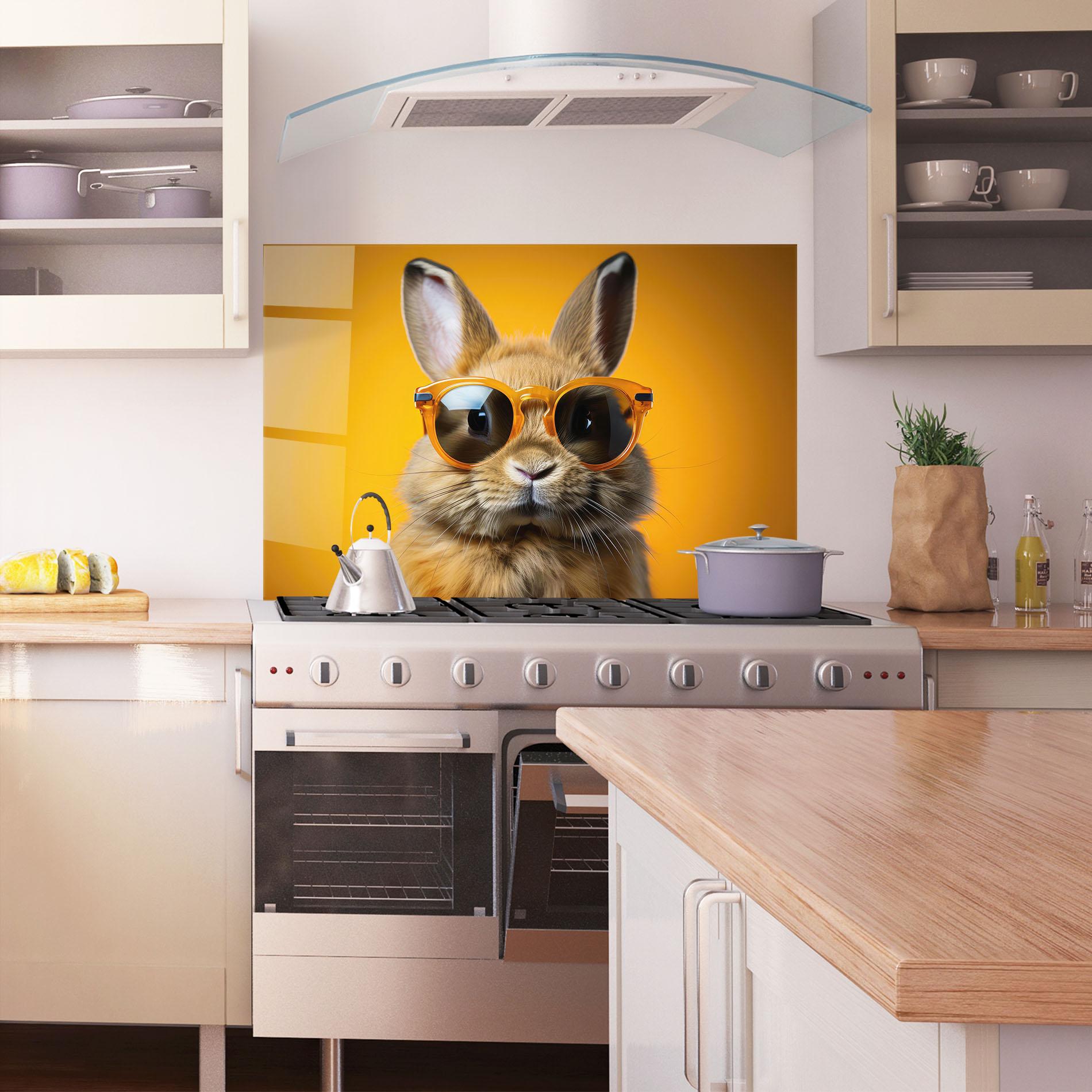 Panel Szklany do Kuchni Sunglasses Orange Rabbit mockup 1