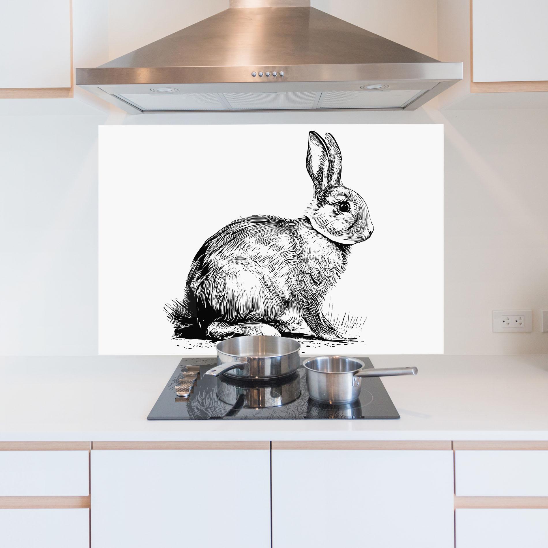Panel Szklany do Kuchni Bunny Black Lines mockup 5