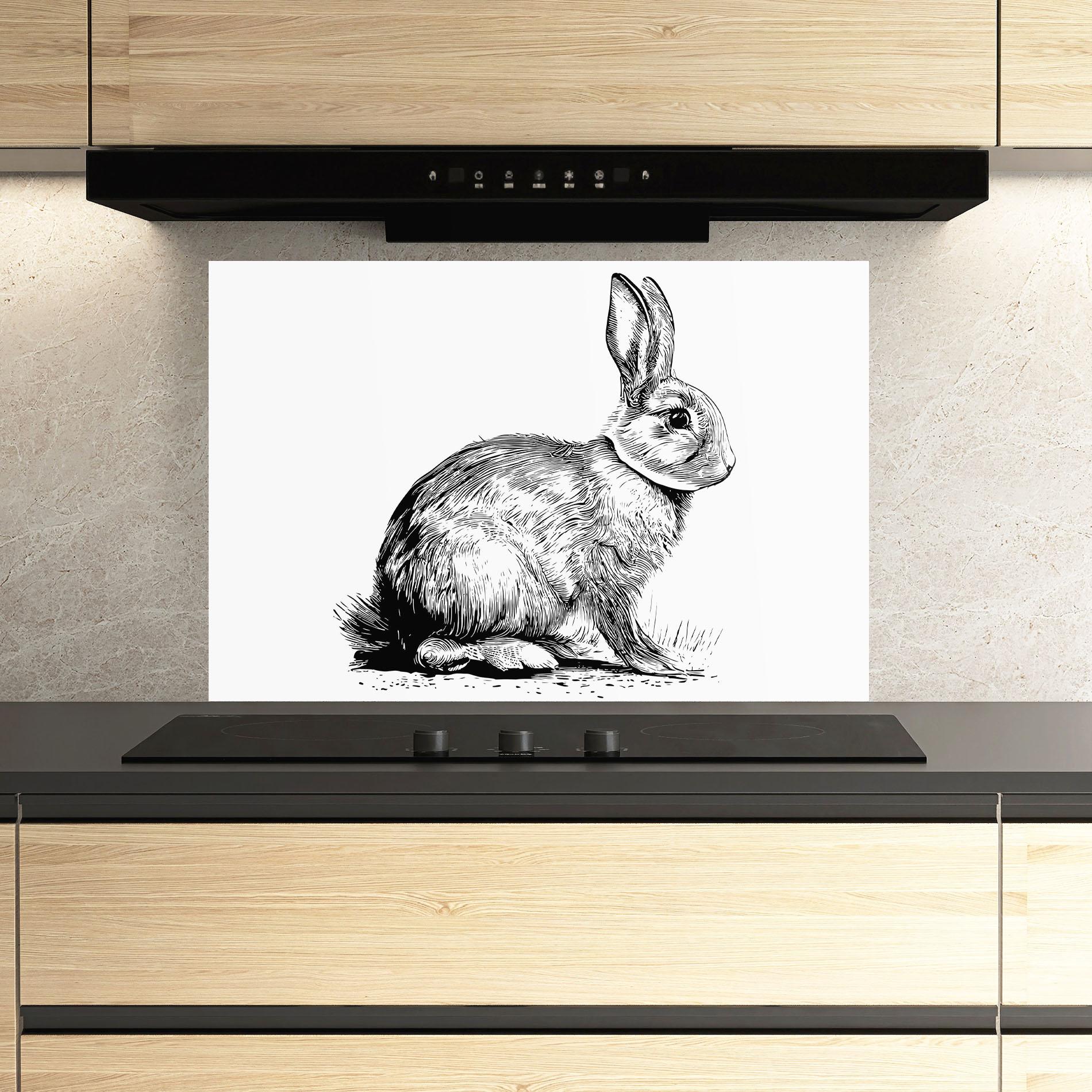 Panel Szklany do Kuchni Bunny Black Lines mockup 3