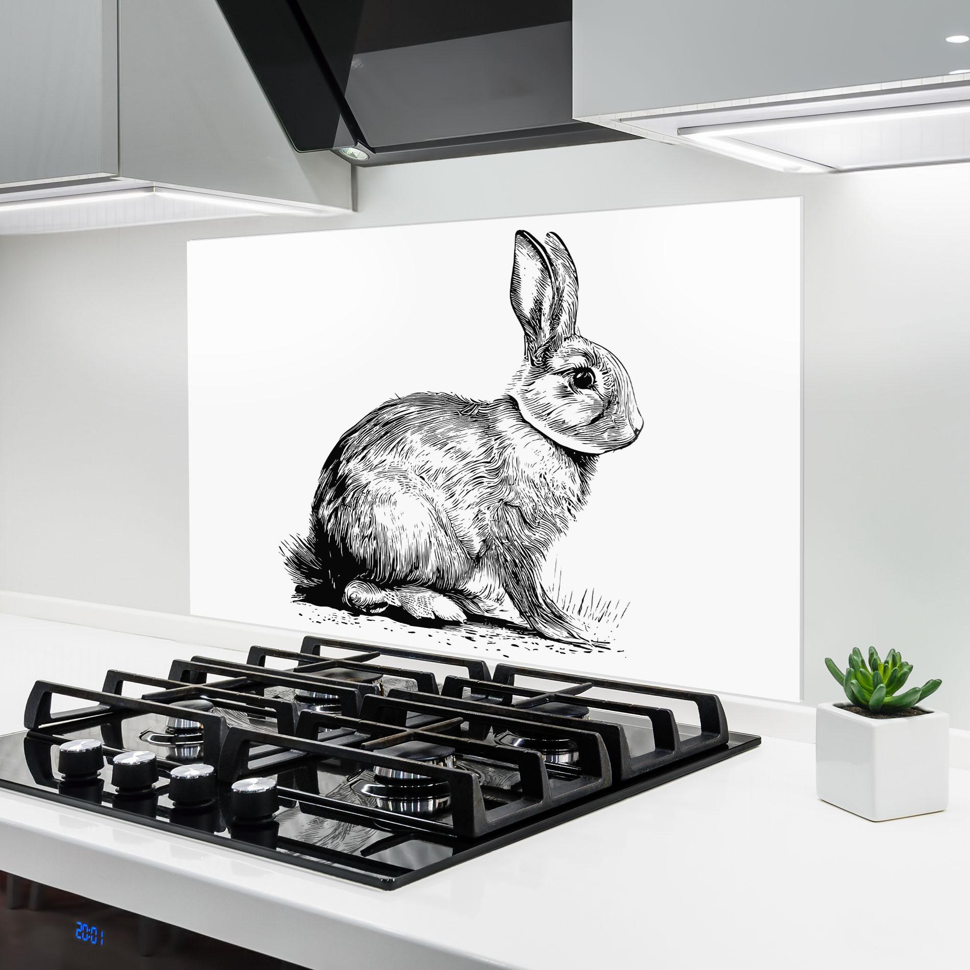 Panel Szklany do Kuchni Bunny Black Lines mockup 6