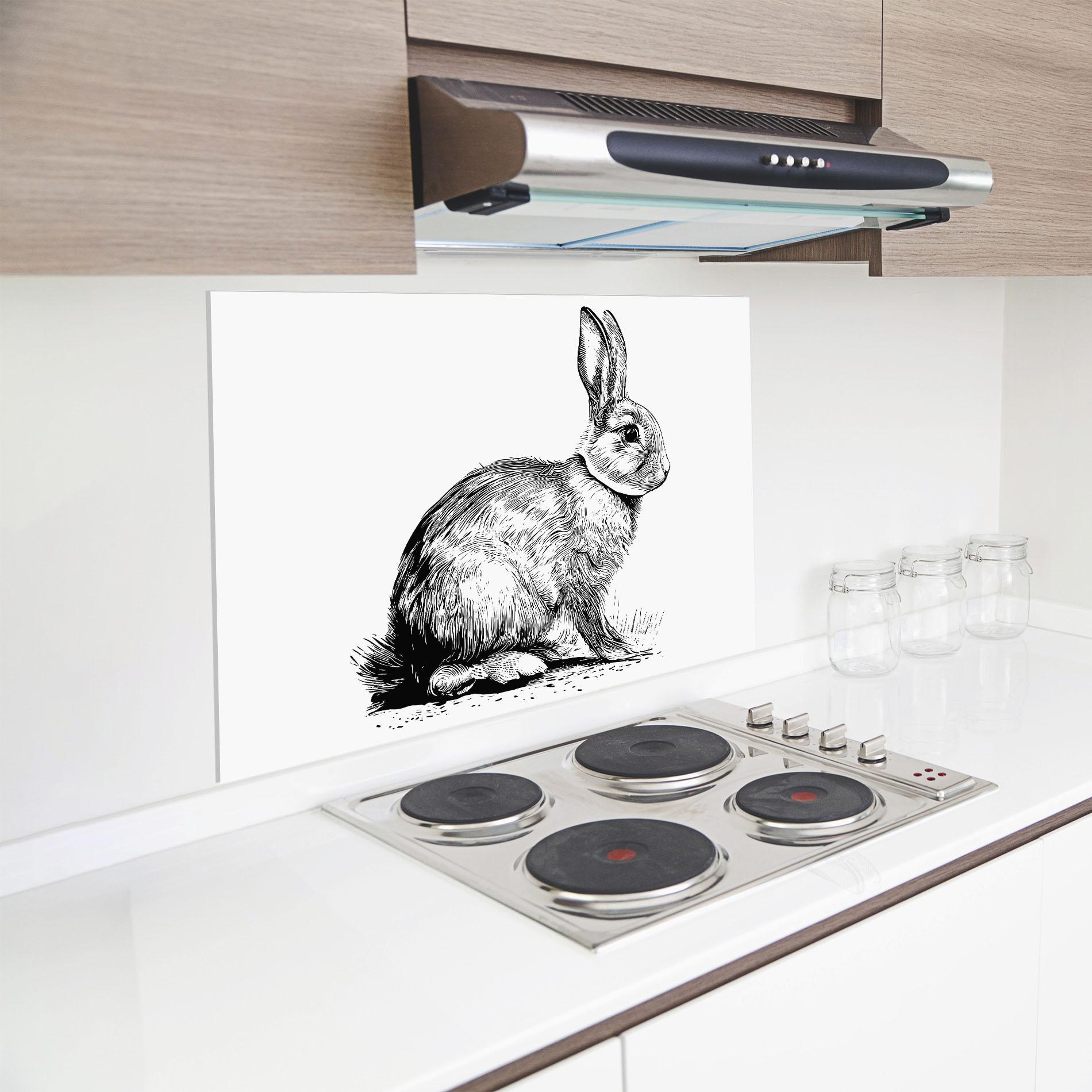 Panel Szklany do Kuchni Bunny Black Lines mockup 8