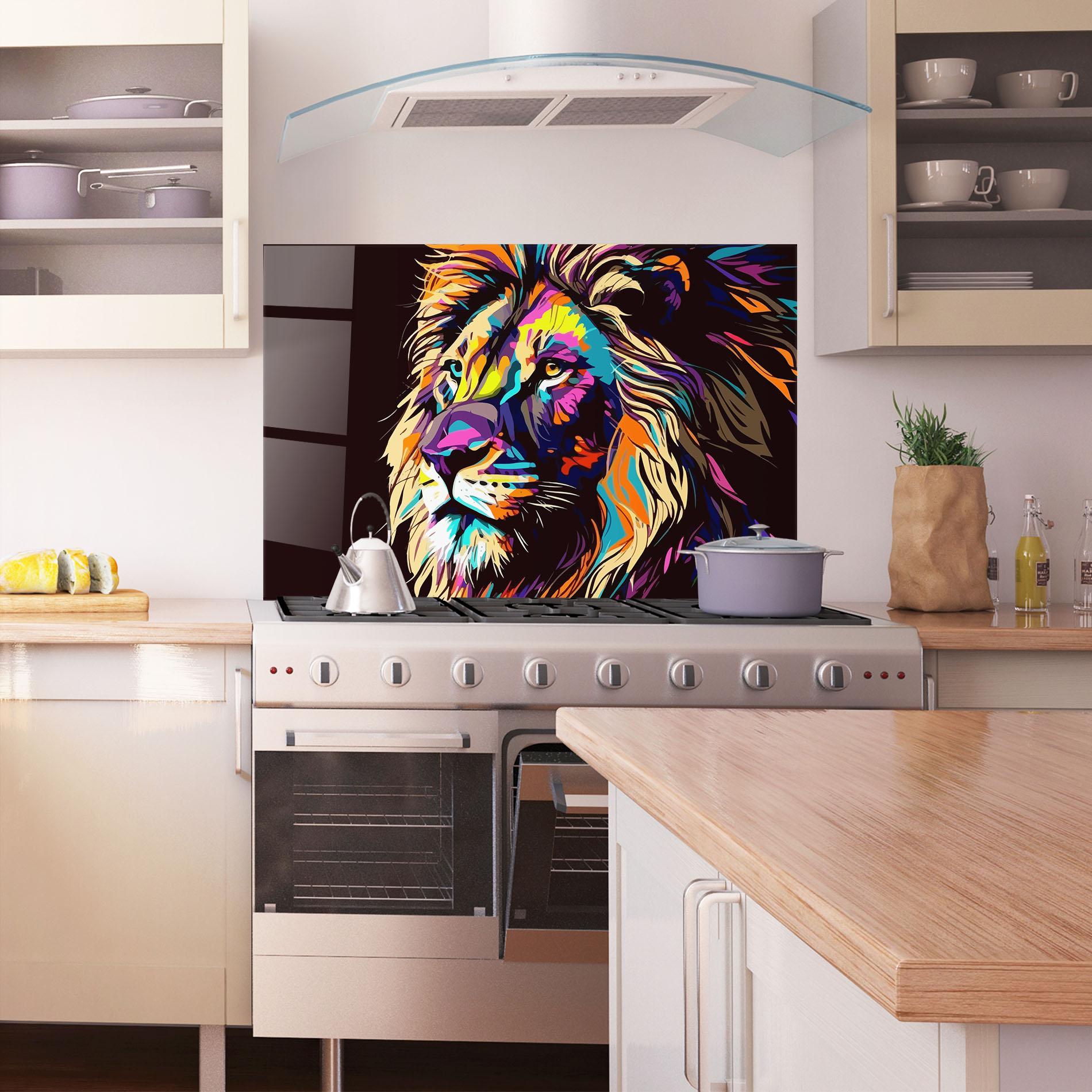 Panel Szklany do Kuchni Purple Orange Lion mockup 1