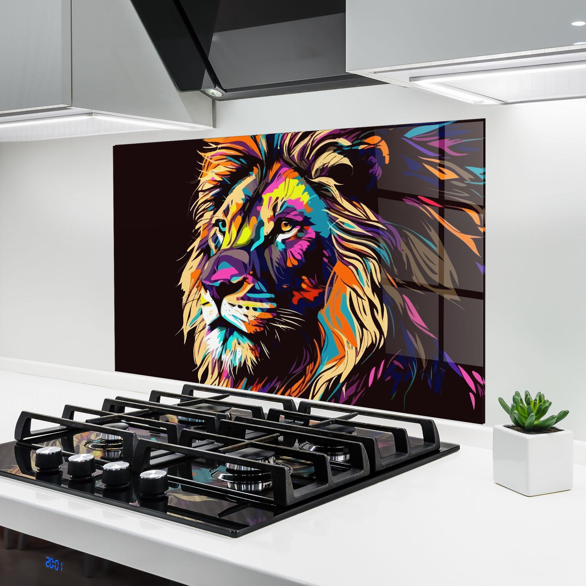 Panel Szklany do Kuchni Purple Orange Lion mockup 6