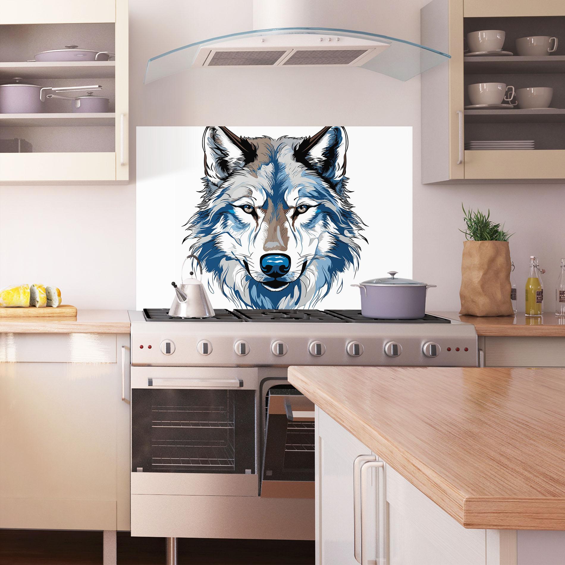 Panel Szklany do Kuchni Blue Wolf Head mockup 1