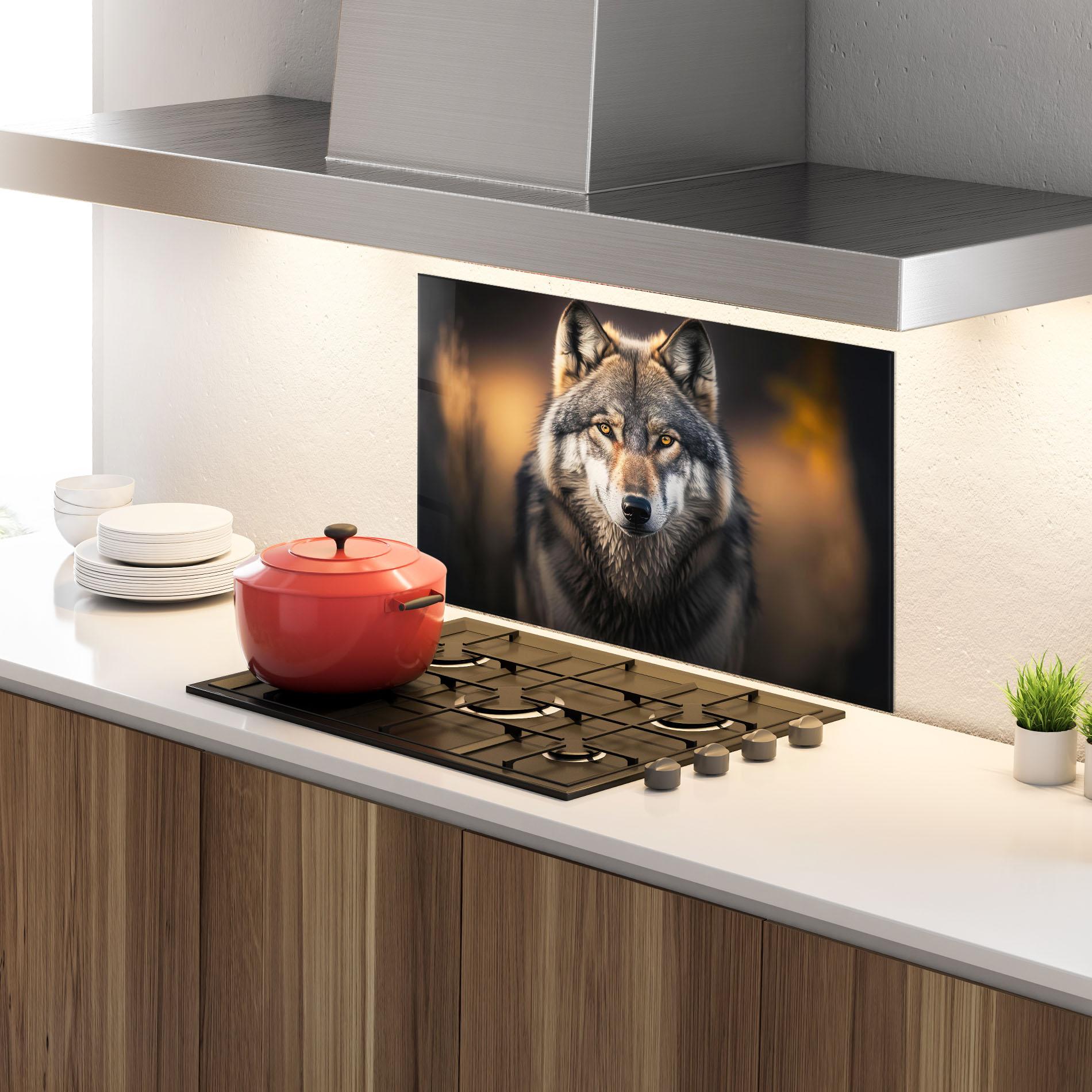 Panel Szklany do Kuchni Wild Gray Wolf mockup 4