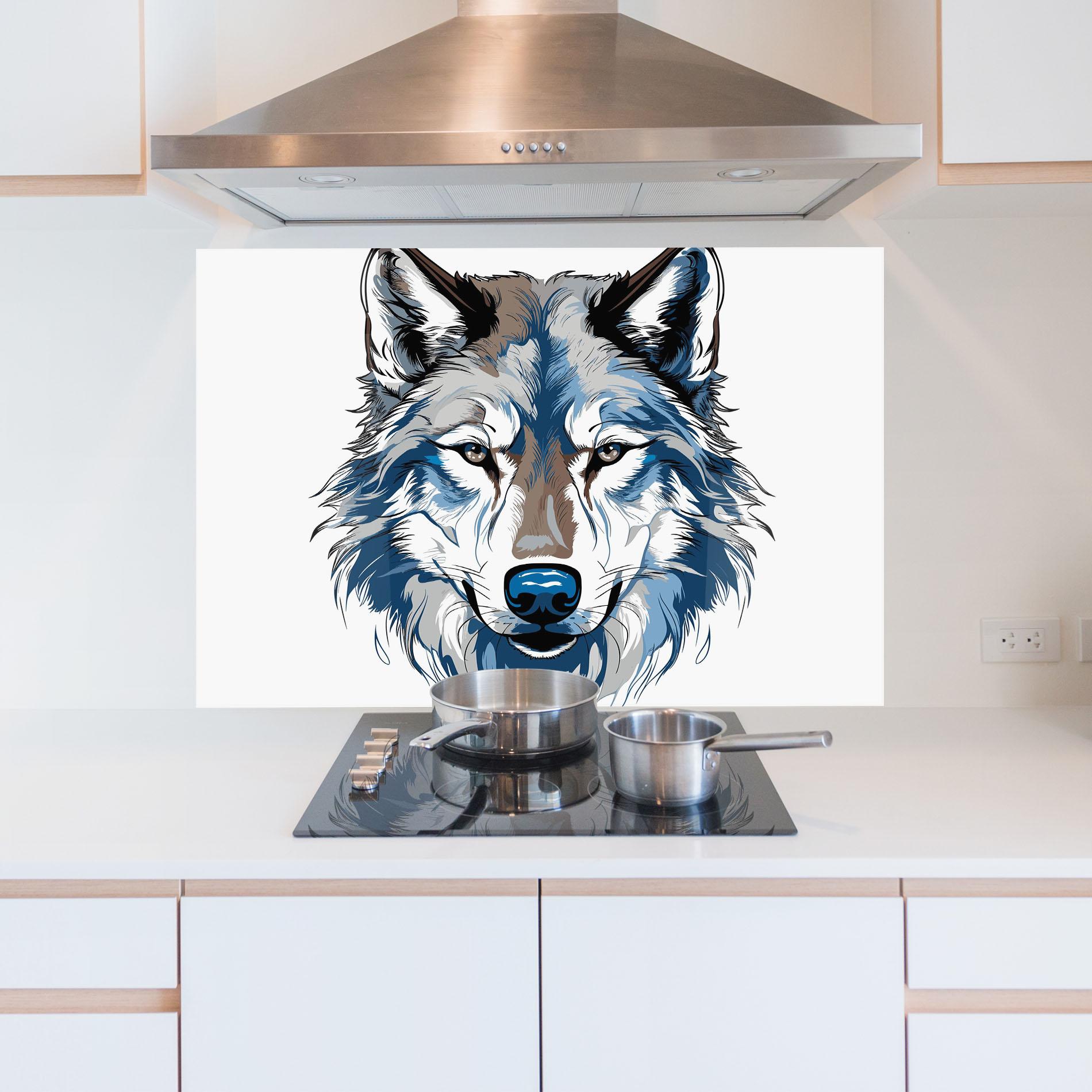 Panel Szklany do Kuchni Blue Wolf Head mockup 5