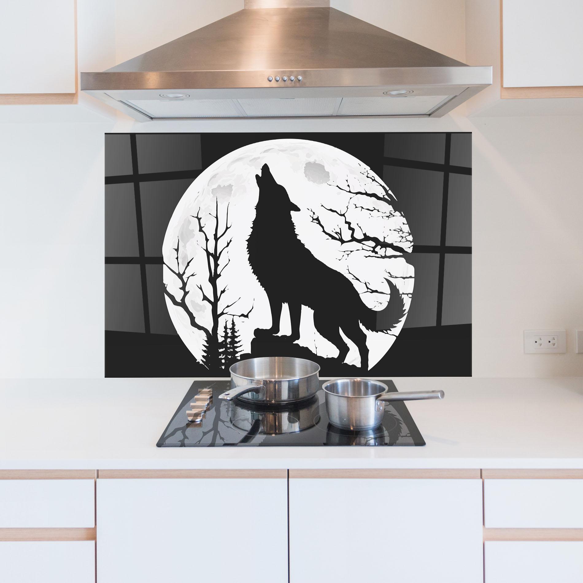 Panel Szklany do Kuchni Full Moon Wolf mockup 5