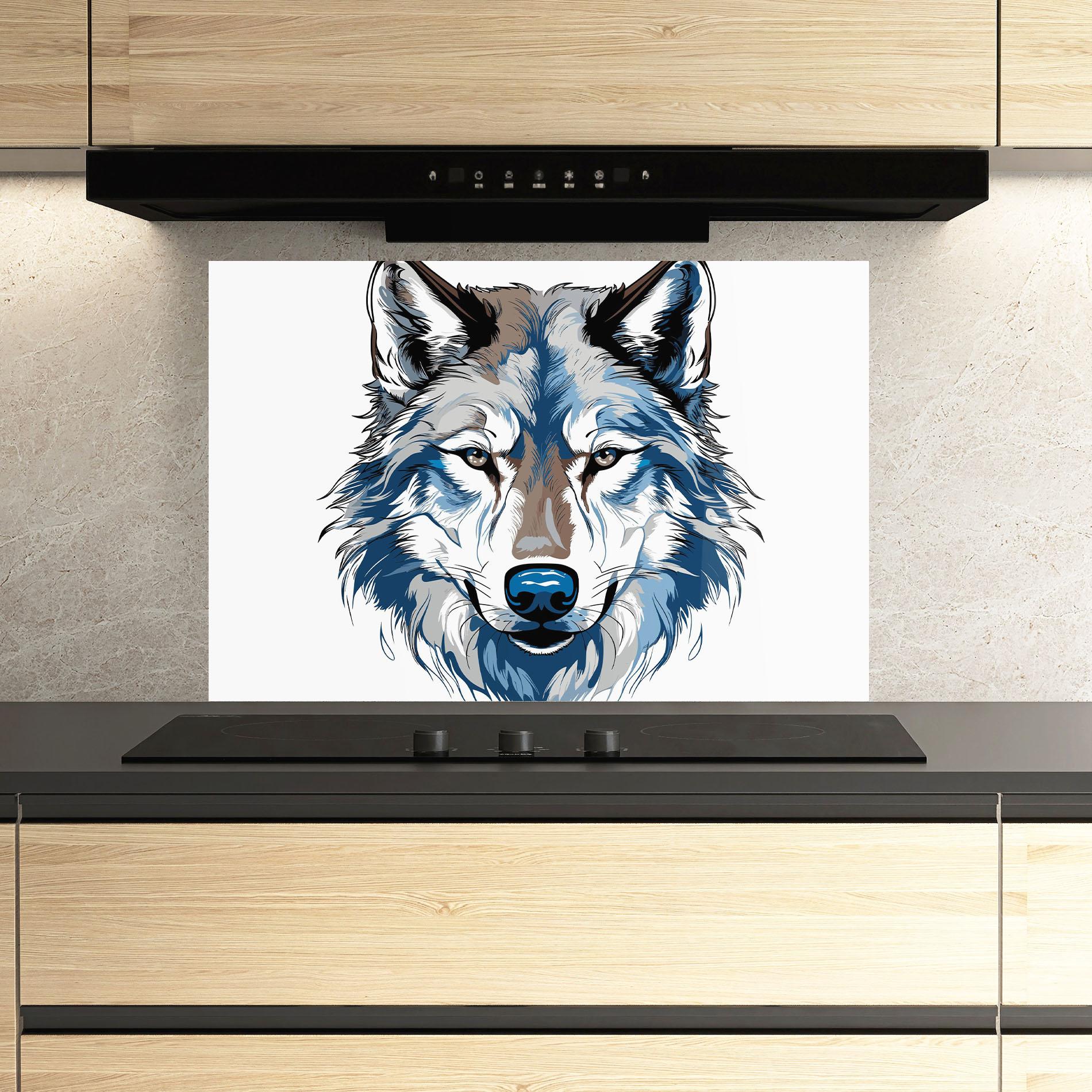 Panel Szklany do Kuchni Blue Wolf Head mockup 3